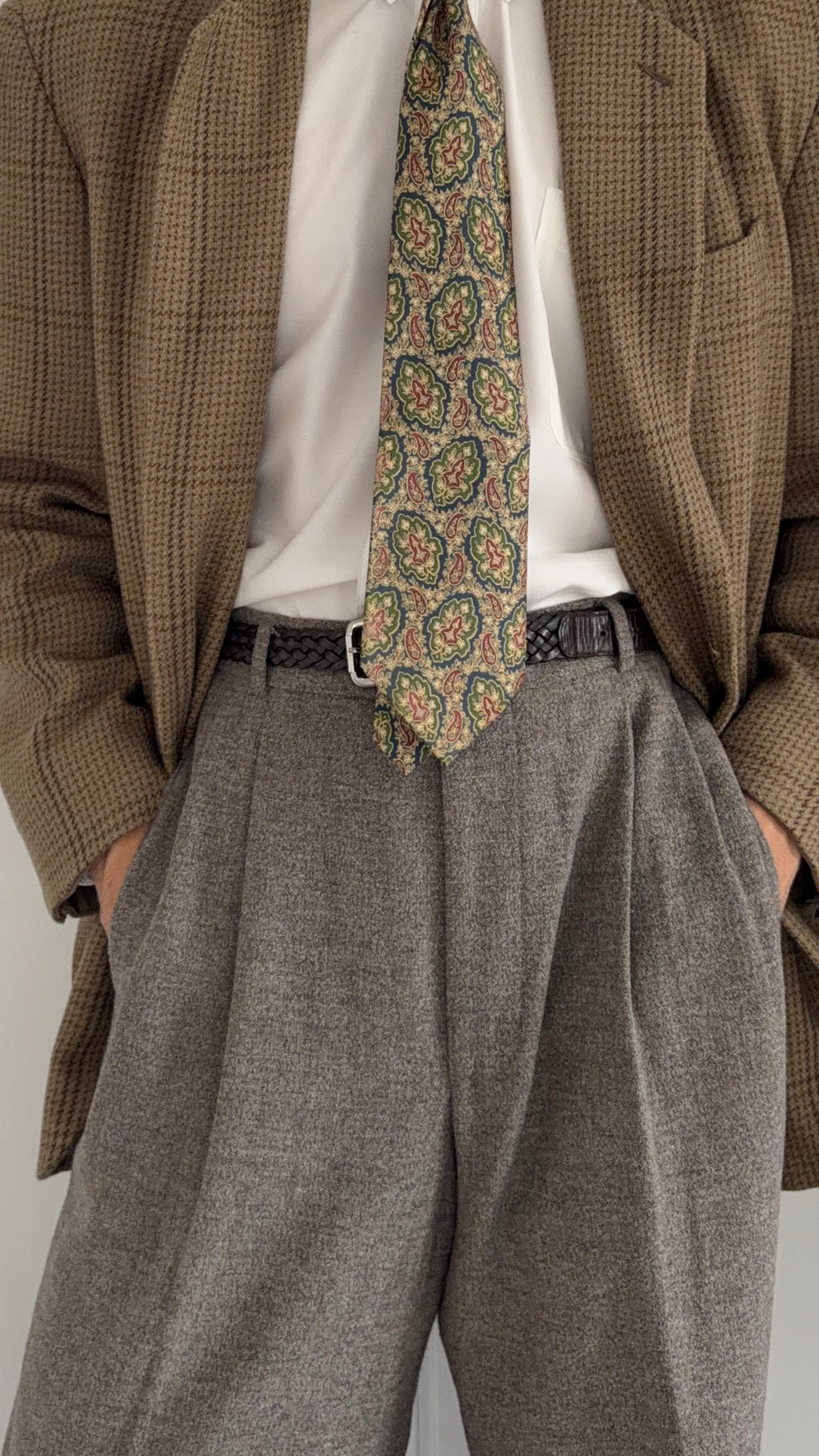 Hugo Boss 1980s Draped Double Pleat Melange Fabric Wool Pants - Size 36" Waist