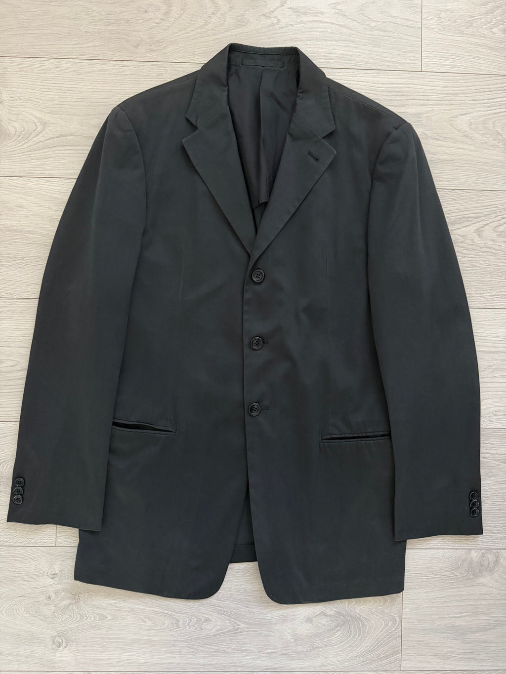 Armani 1990s Cotton 3B Black Suit - Size L Jacket / 34" Waist