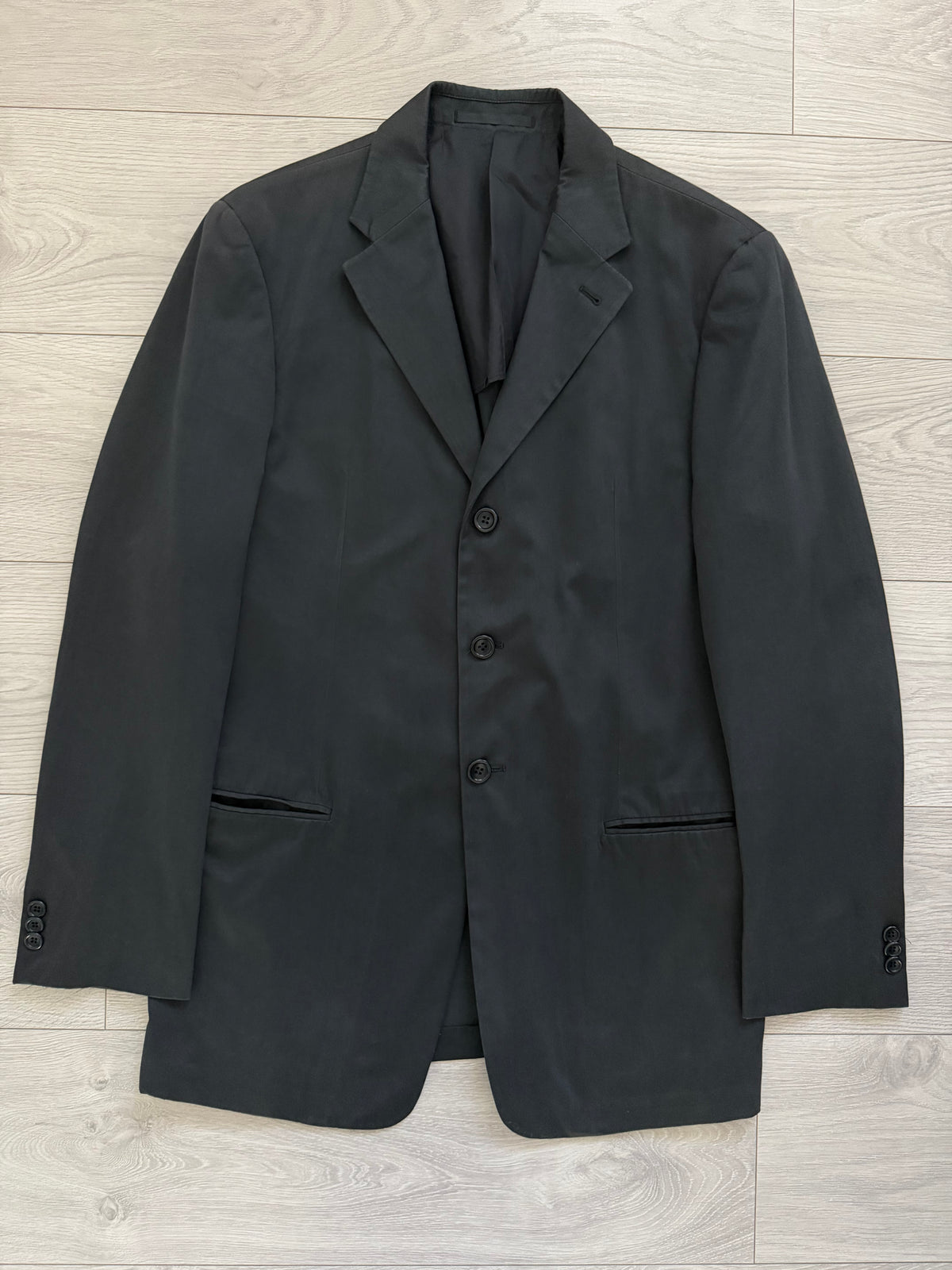 Armani 1990s Cotton 3B Black Suit - Size L Jacket / 34" Waist