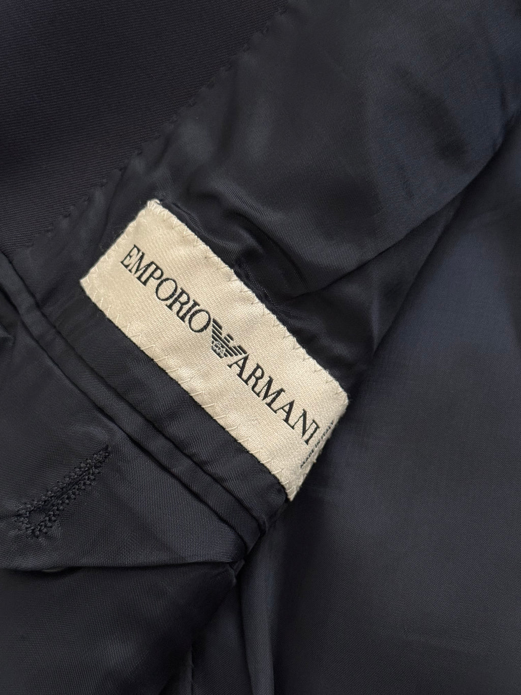 Emporio Armani 2002 3B Super 140's Wool Navy Blue Suit - Size S Jacket / 28" Waist