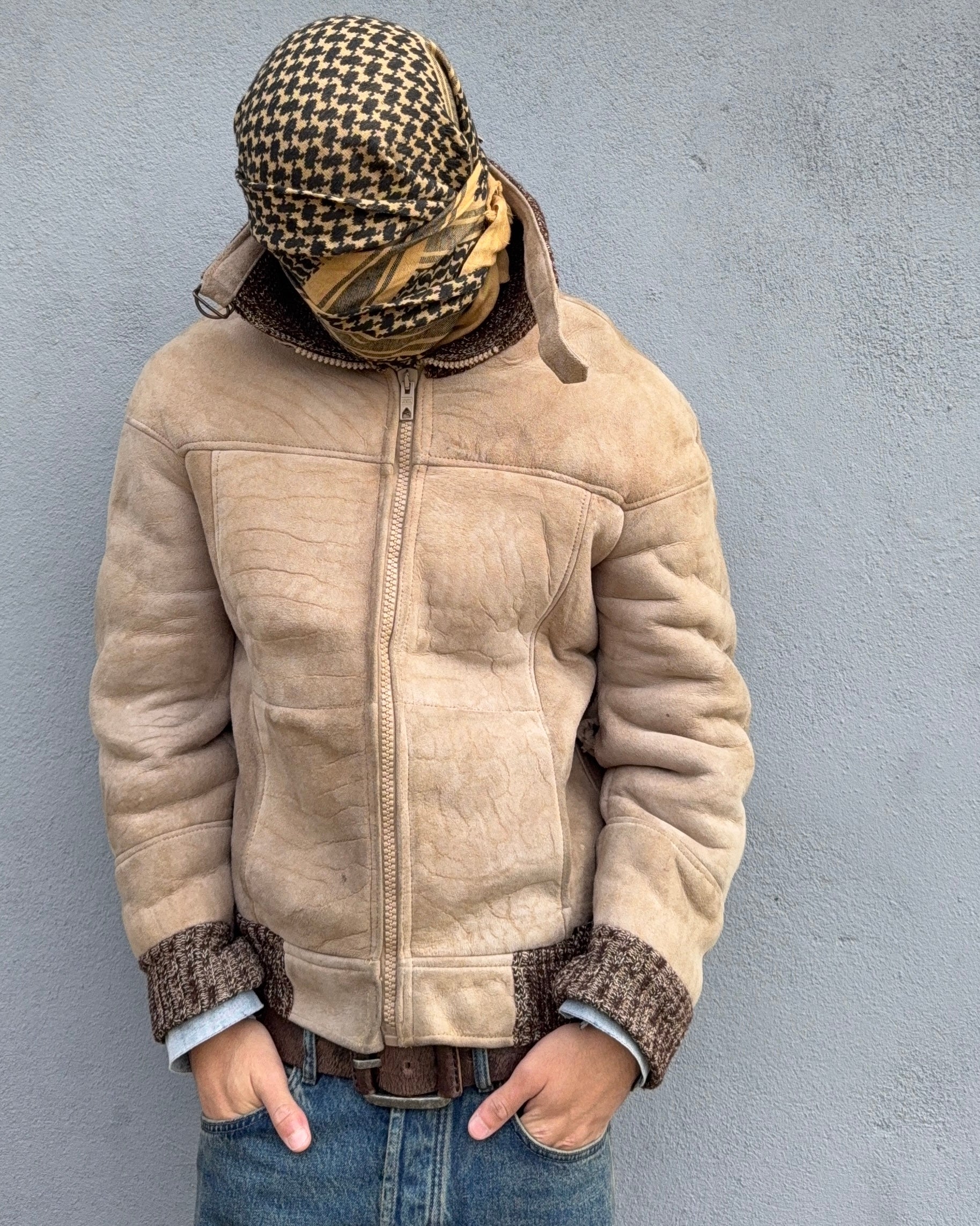 Vintage Shearling Leather Aviator Flight Bomber Jacket - Size M