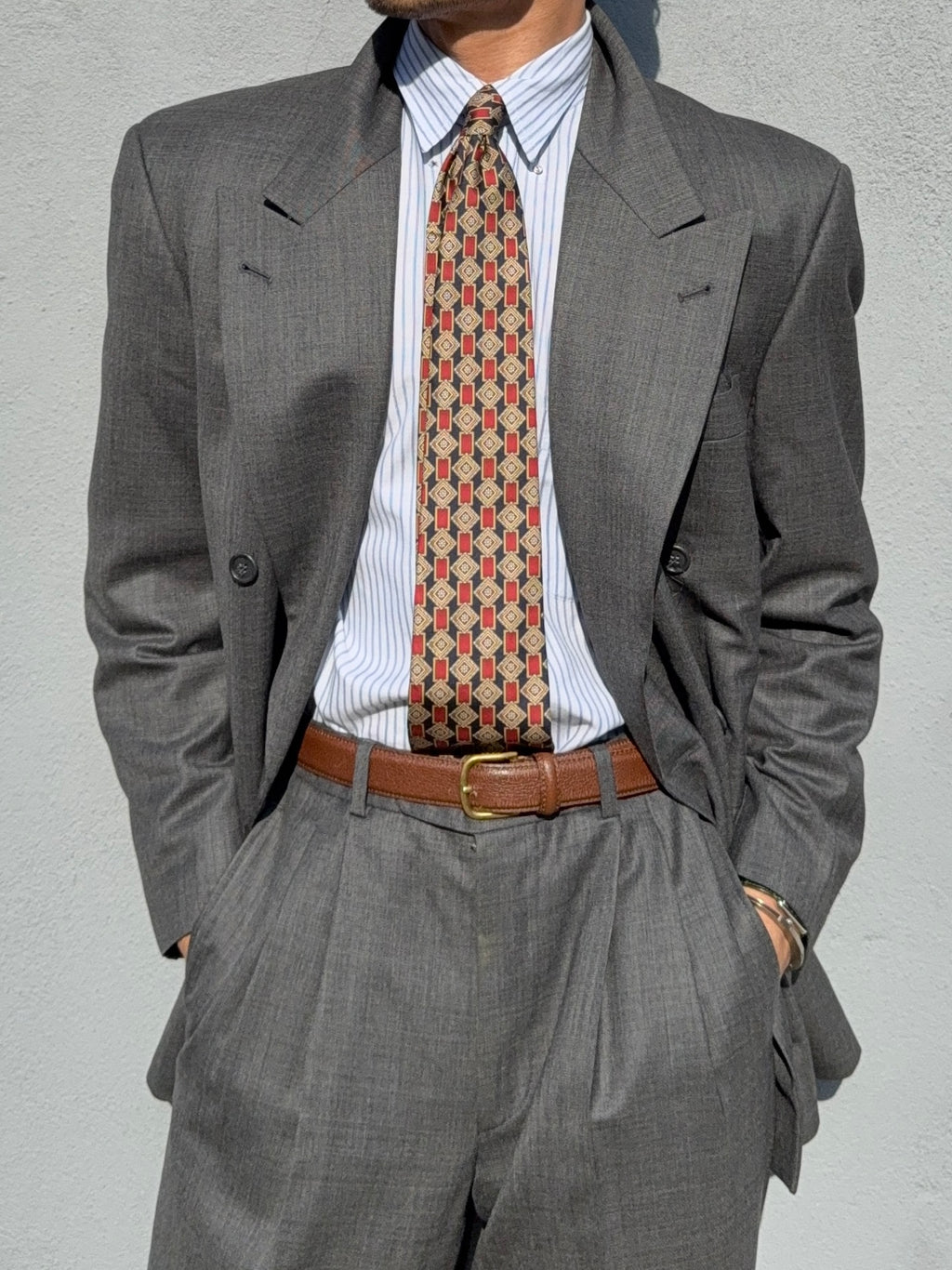 Hugo Boss 1980s 'Bassini Chicago' Peaked Lapel Double Breasted Pleated Wool Cashmere Suit - Size S Jacket / 30" Waist