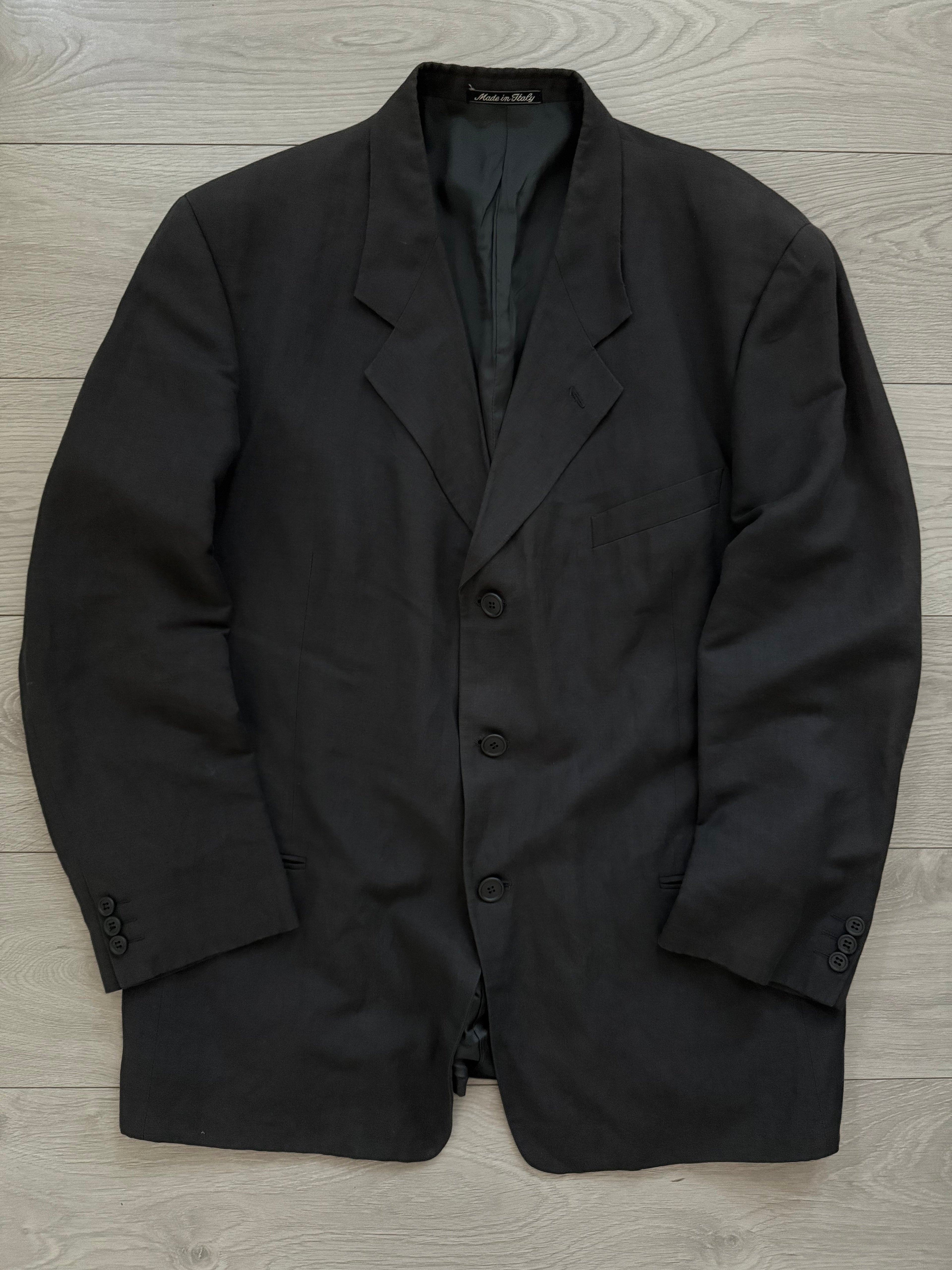 Giorgio Armani 1980s 3B Linen Blend Suit Charcoal - Size XXL Jacket / 36" Waist