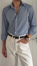 Emporio Armani Blue Cotton Shirt - Size Medium
