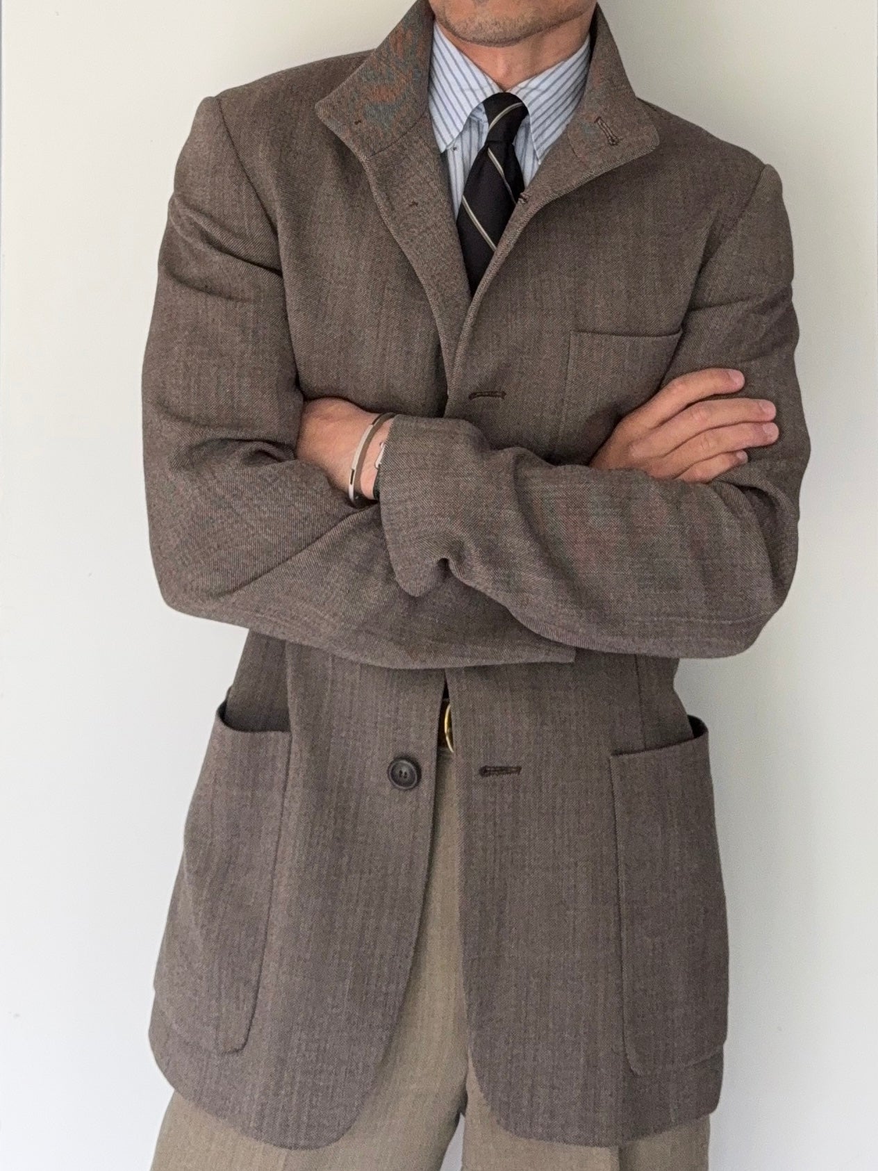 Emporio Armani 1998 Nehru Collar Taupe Brown Sports Jacket - Size S