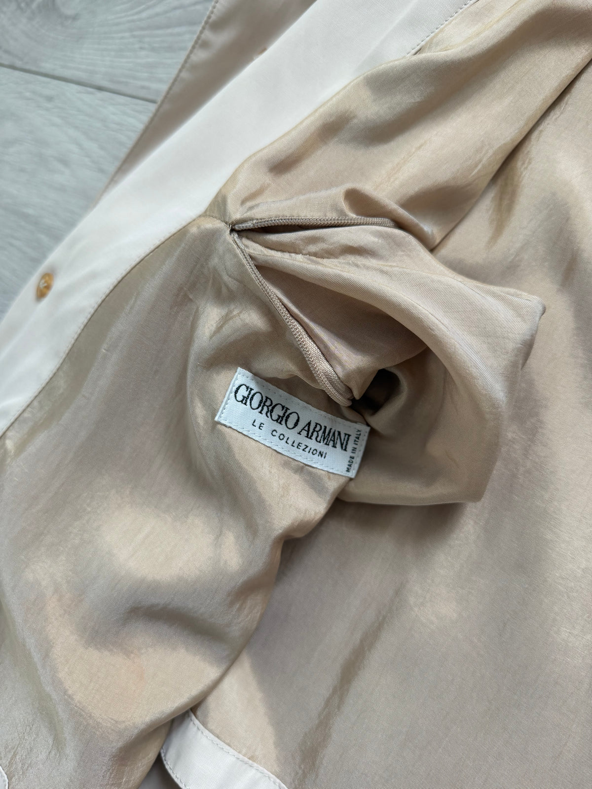 Giorgio Armani 1980s Taupe Beige Acetate Blend Mac Coat - Size L