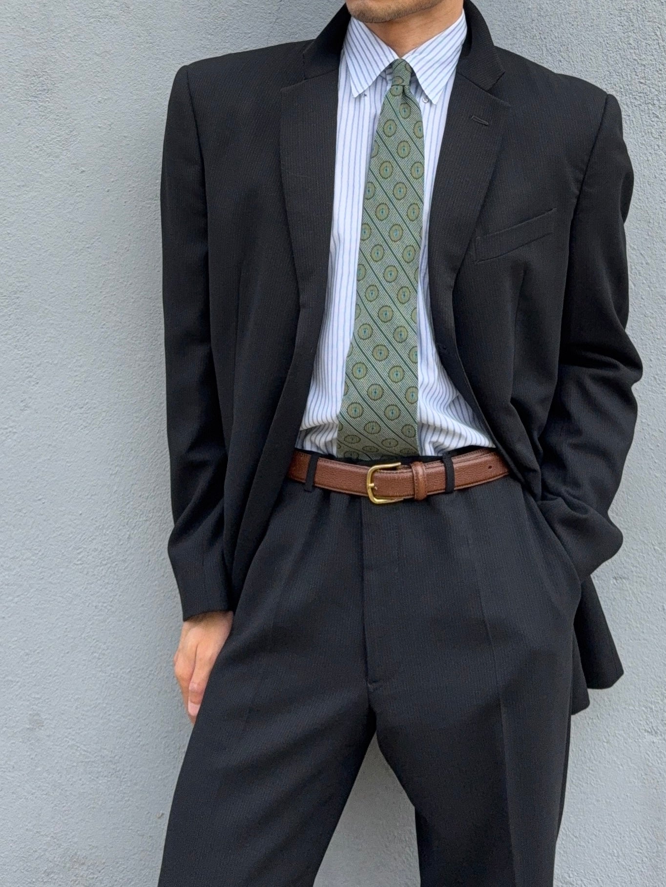 Armani 1990s 3B Draped Wool Black Suit - Size XL Jacket / 36