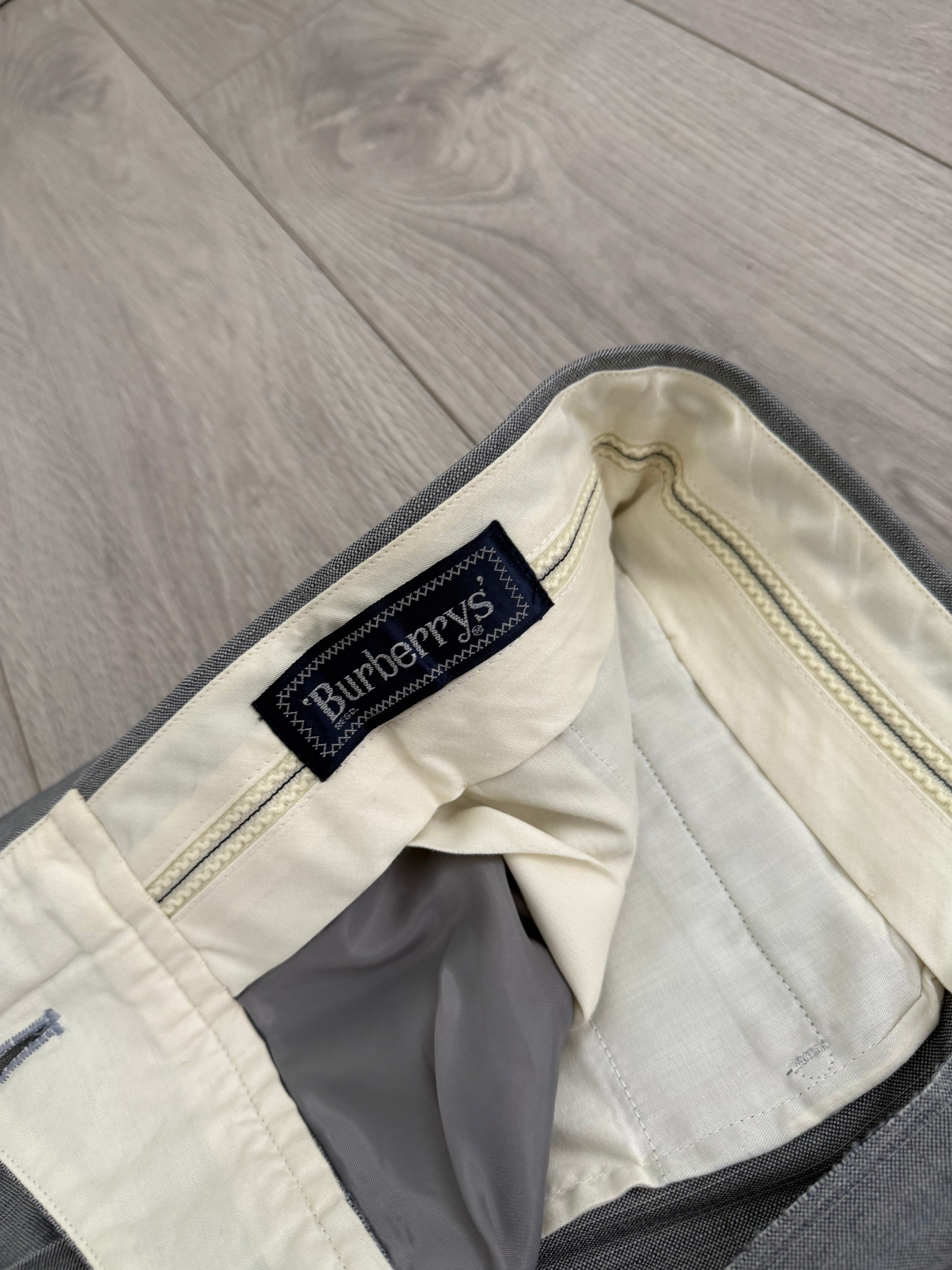Burberry 1990s 2B Wool Check Grey Suit - Size S Jacket / 32" Waist