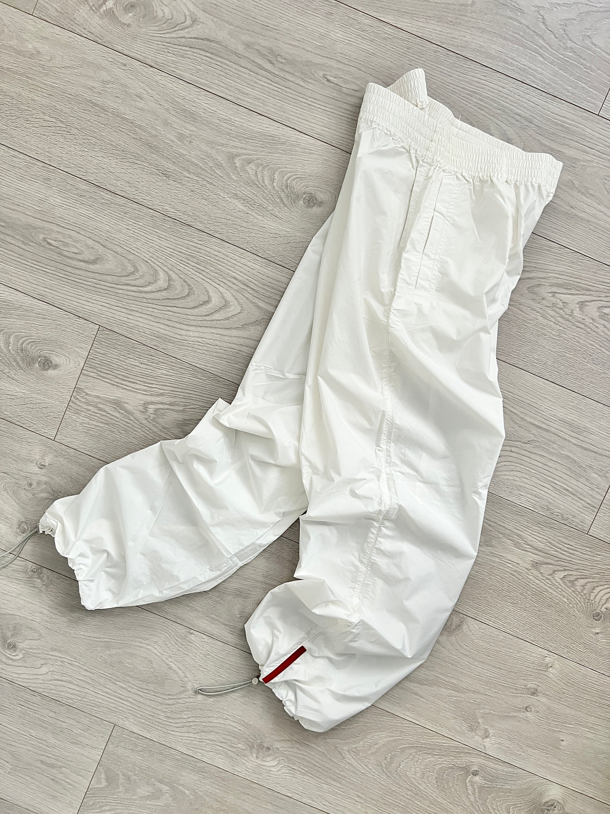 Prada Sport SS2002 Technical Baggy Nylon Bungee Hem Red Tab Pants - Size M