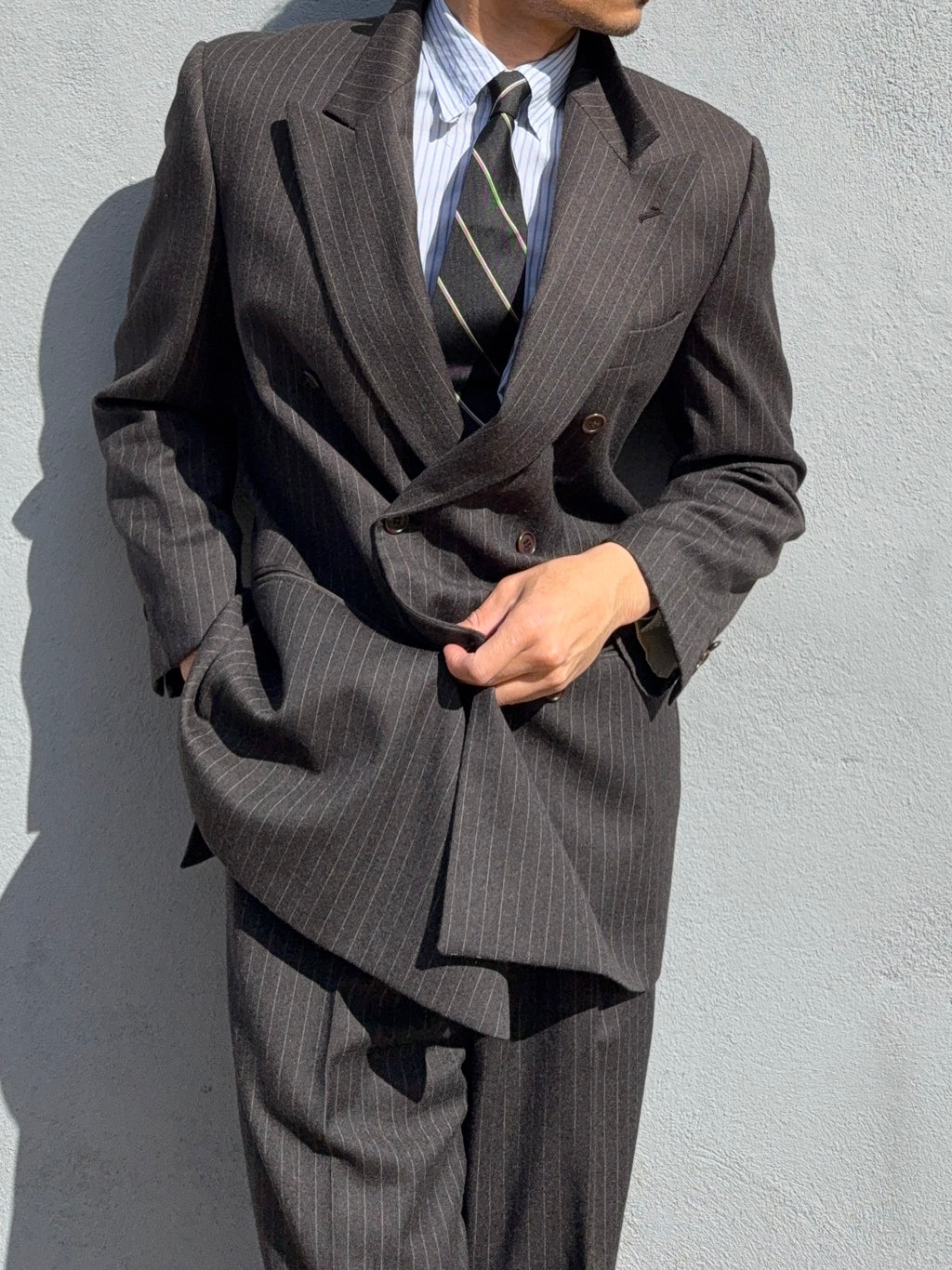 Valentino 1980s 6B Double Breasted Charcoal Wool Power Suit - Size M Jacket / 31" Waist