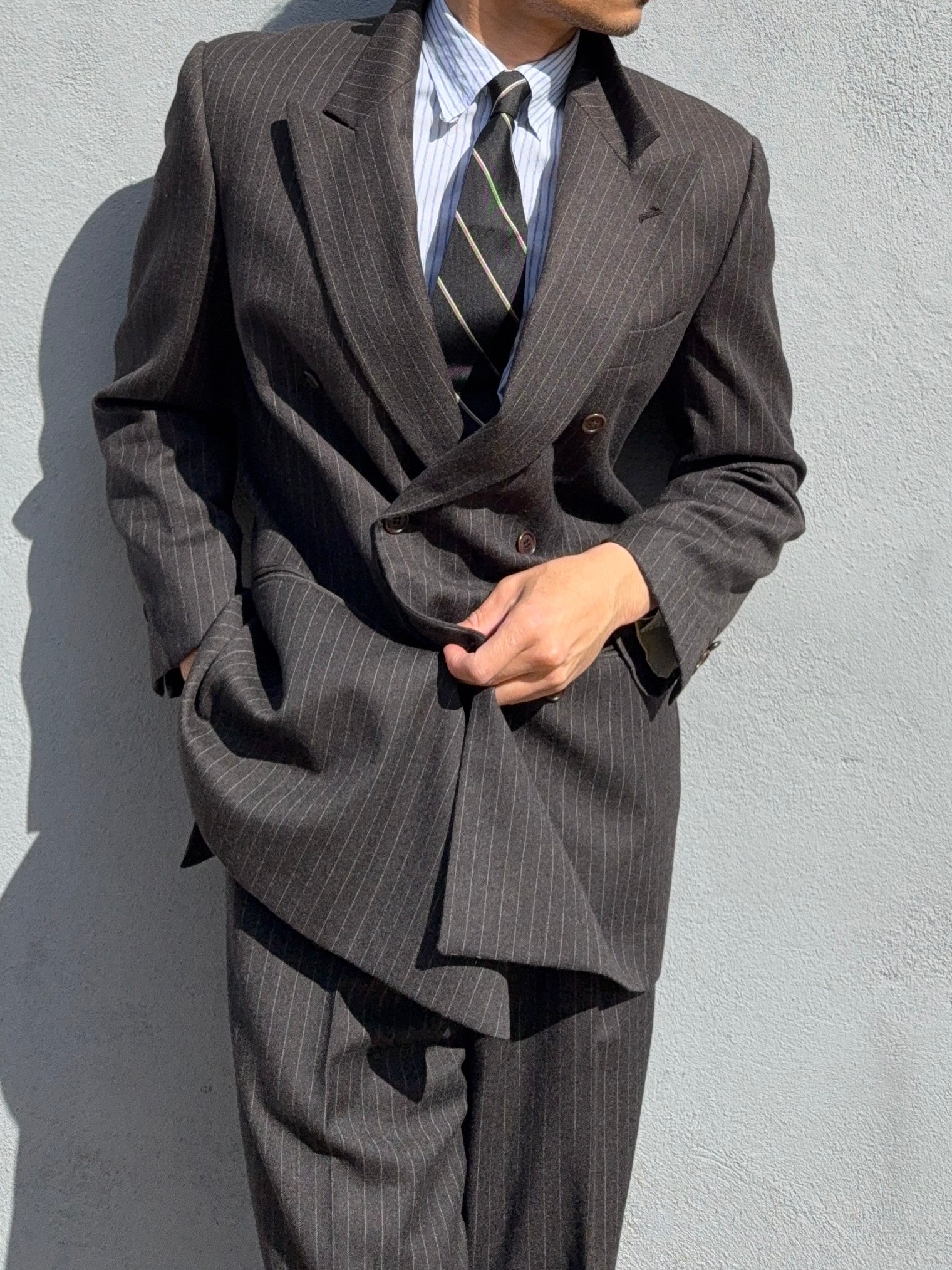 Valentino 1980s 6B Double Breasted Charcoal Wool Power Suit - Size M Jacket / 31" Waist