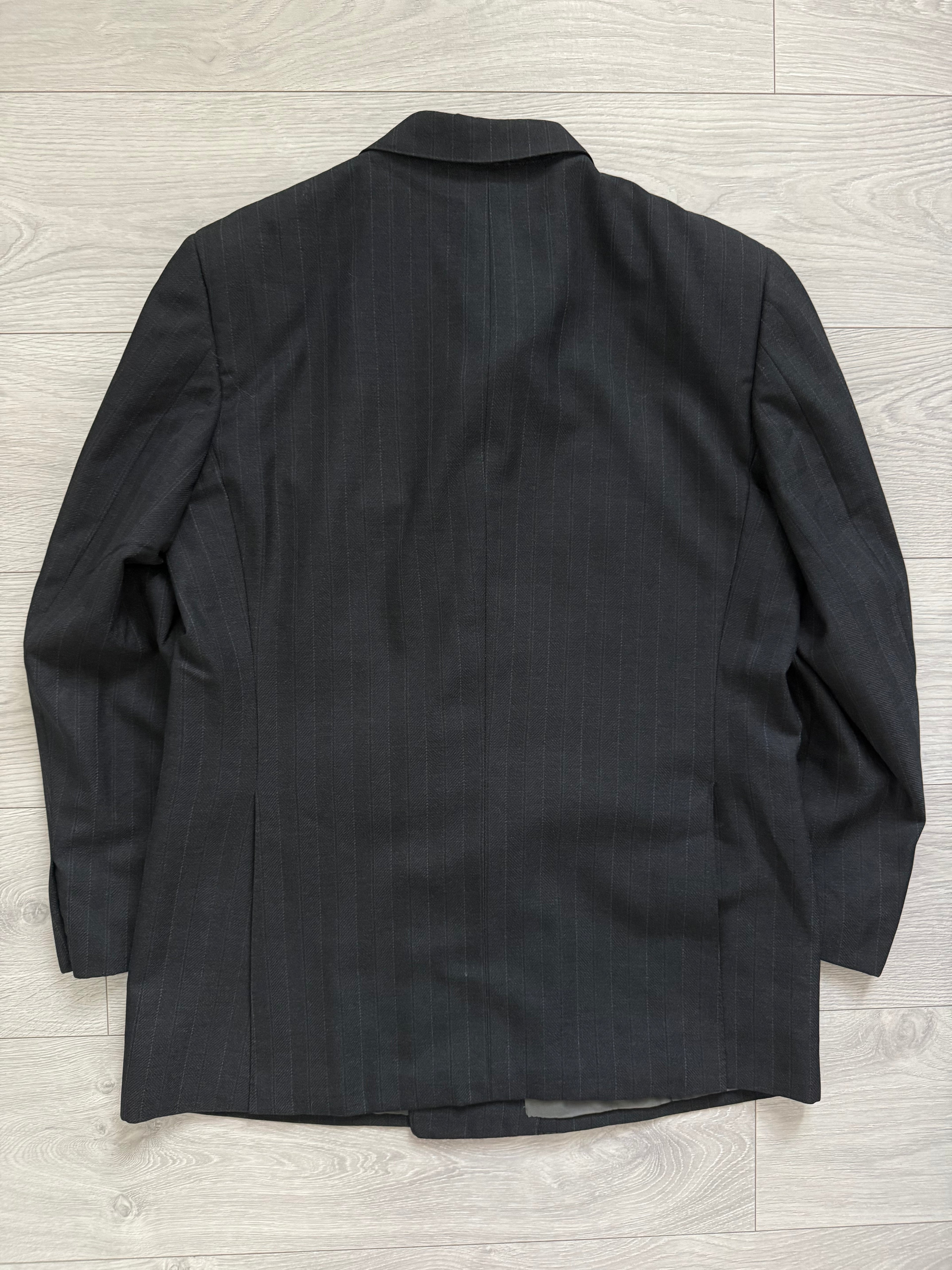 Burberry 1990s Peak Lapel Double Breasted Pleated Black Grey Suit - Size M Jacket / 32" Waist