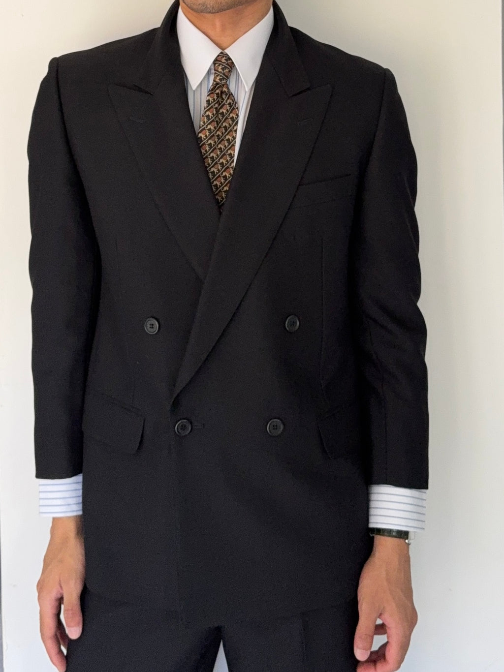 Givenchy 1990s Peak Lapel Double Breasted Wool Black Suit - Size S Jacket / 28" Waist