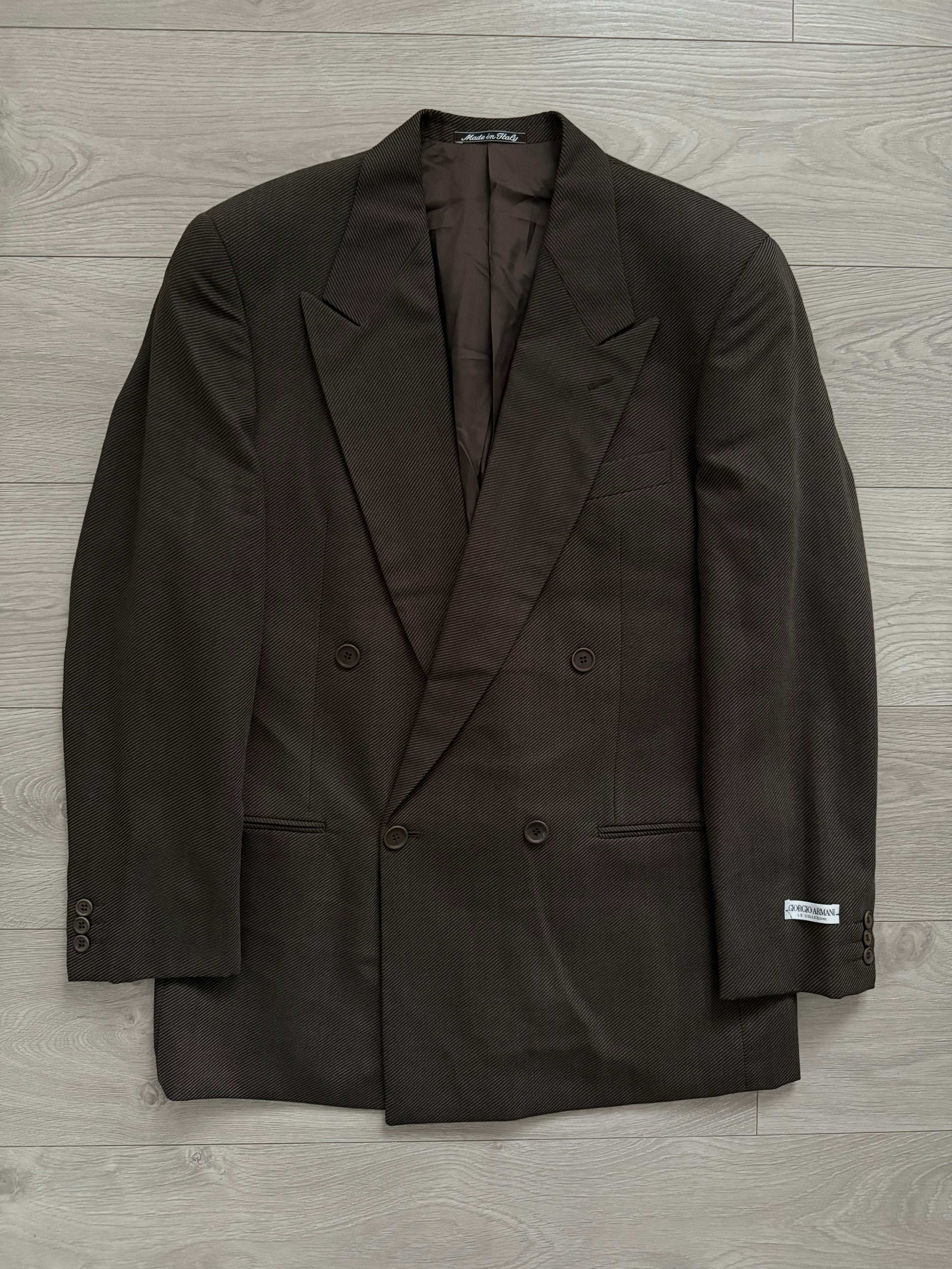 Giorgio Armani 1980s Double Breasted Pleated Wool Suit Brown New - Size L Jacket / 32" Waist