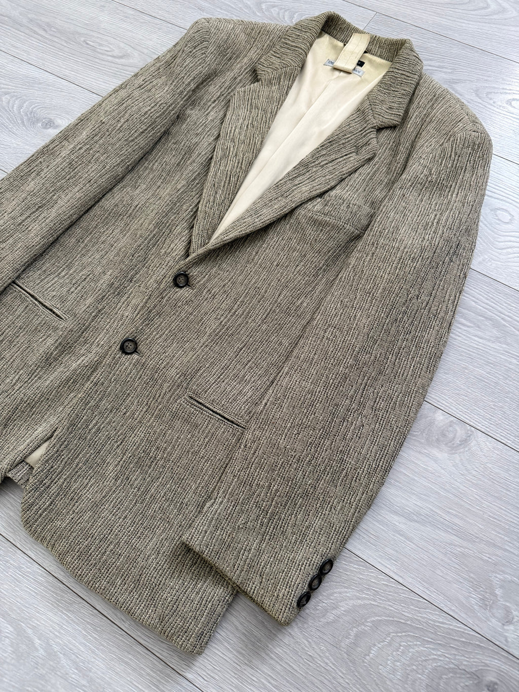 Emporio Armani 1990s 3D 'Tree Bark' Textured Wool Rayon Sports Jacket Blazer - Size L
