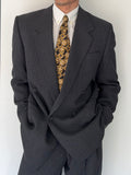 Versace 1980s Notch Lapel Double Breasted Pleated Wool Pinstriped Suit Grey - Size M Jacket / 32" Waist
