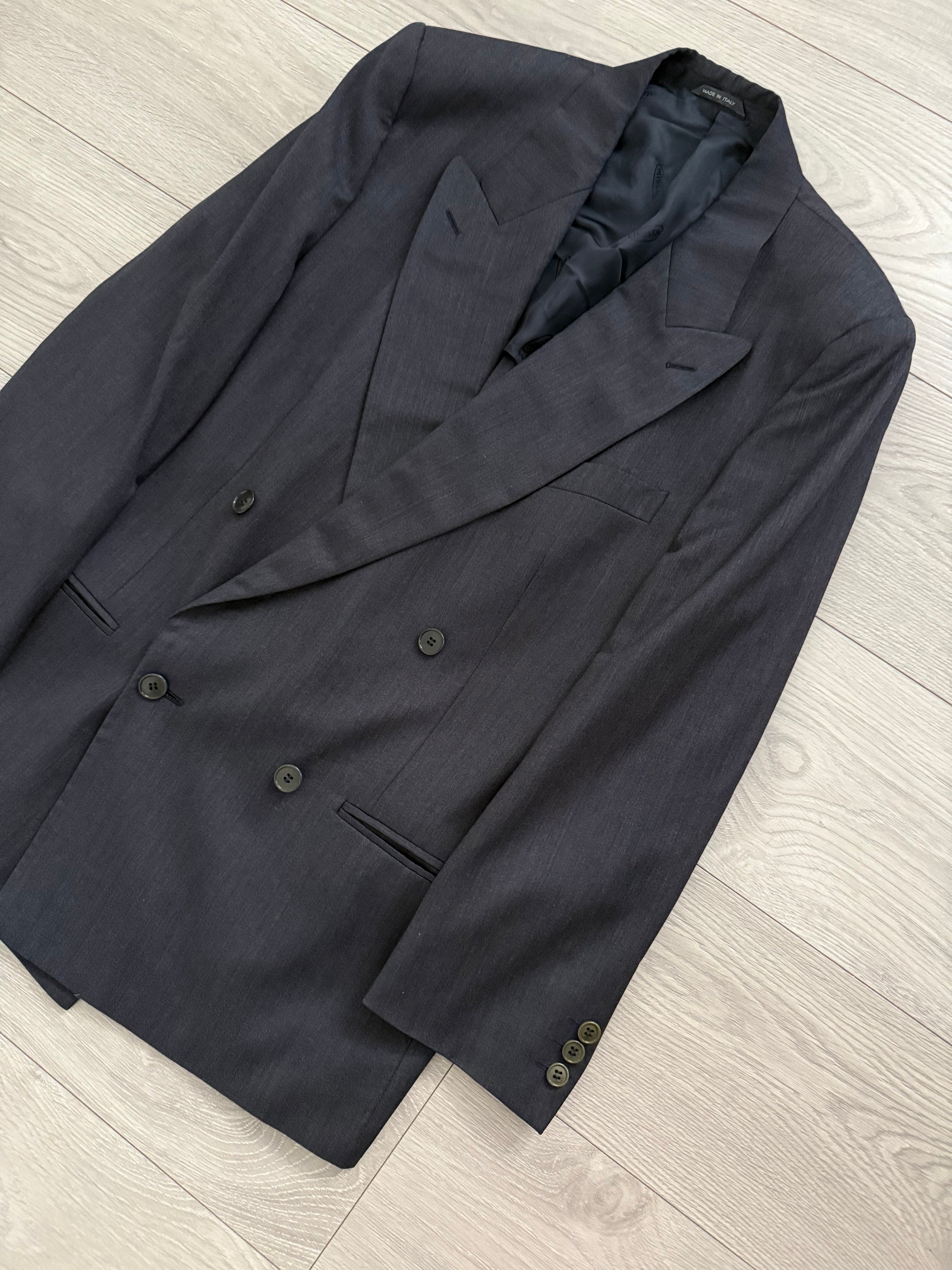 Missoni 1980s Peaked Lapel Double Breasted Pleated Wool Grey Suit - Size S Jacket / 32" Waist