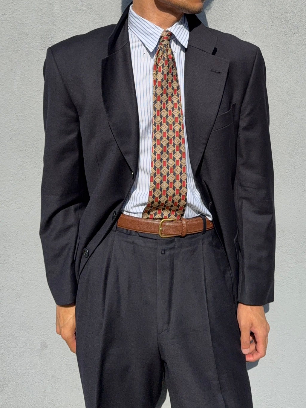 Hugo Boss 1980s 'Posseiden' 3B Super 100s Navy Wool Pleated Suit - Size M Jacket / 31" Waist