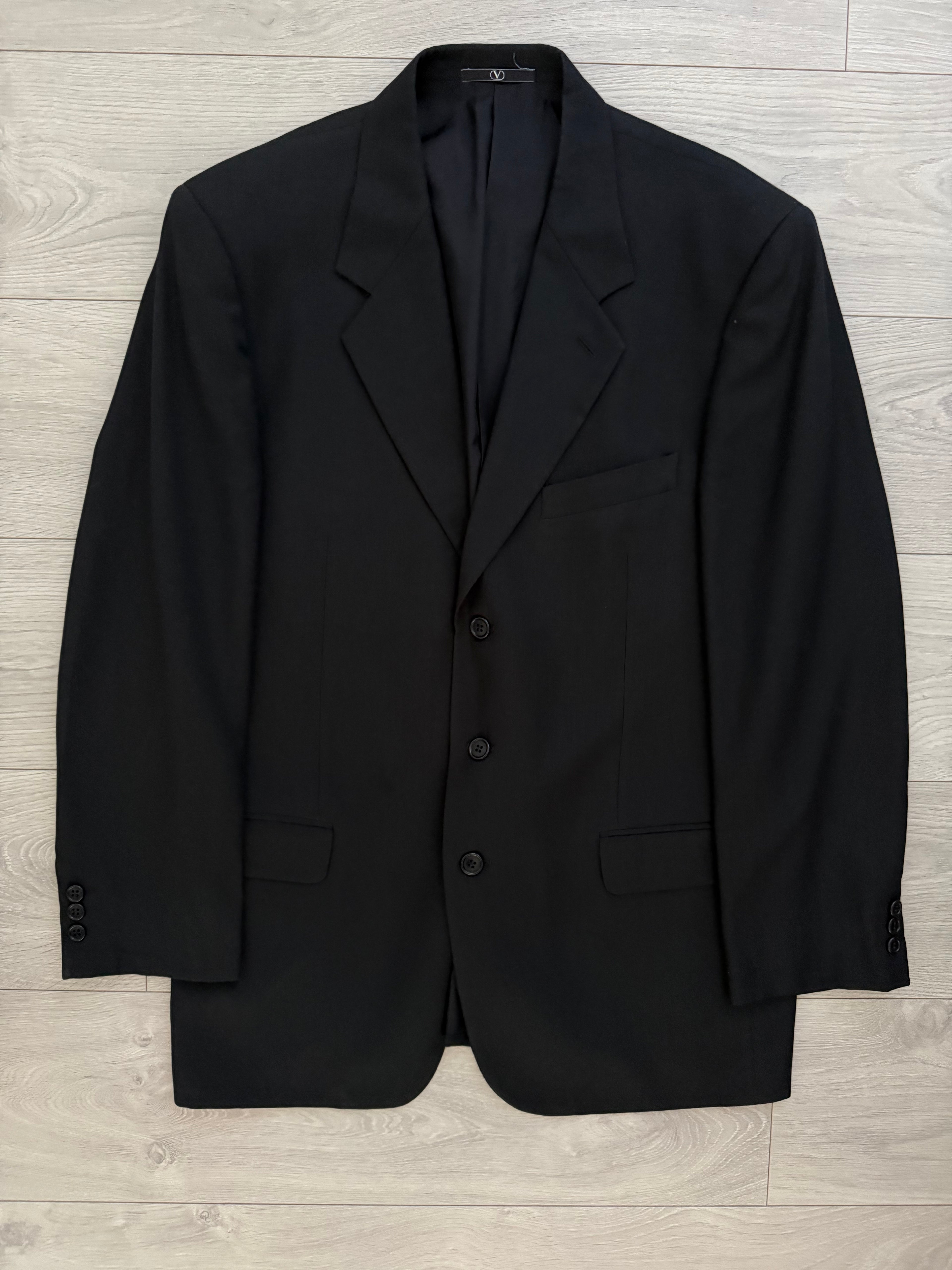Valentino 1980s 3B Black Wool Sport Jacket Blazer  - Size XL