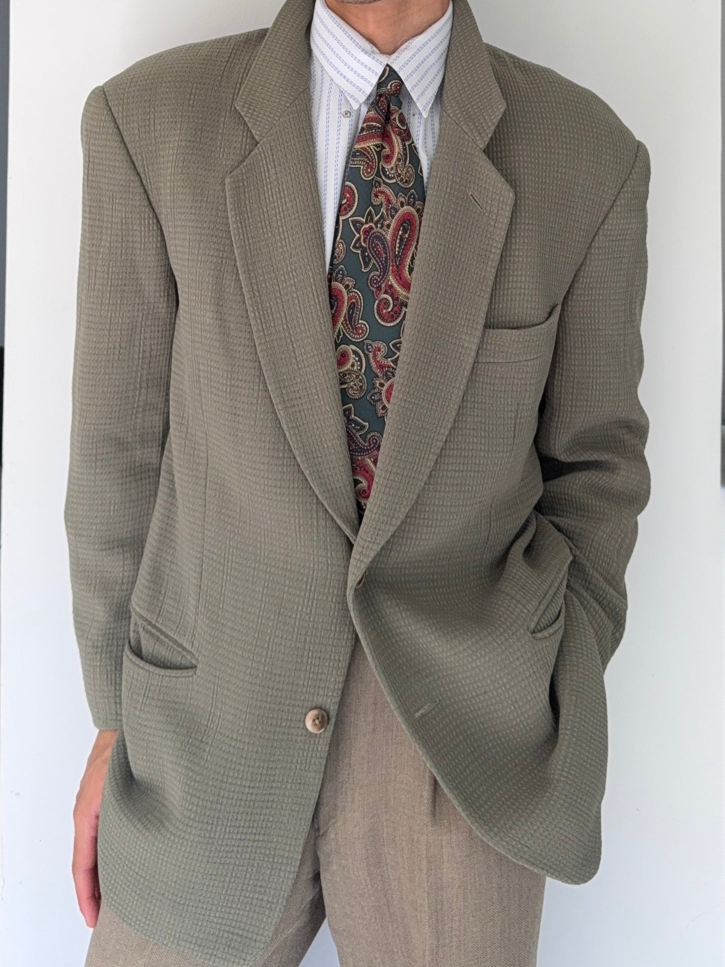 Giorgio Armani Black Label 1990s Textured 2B Sage Green Sports