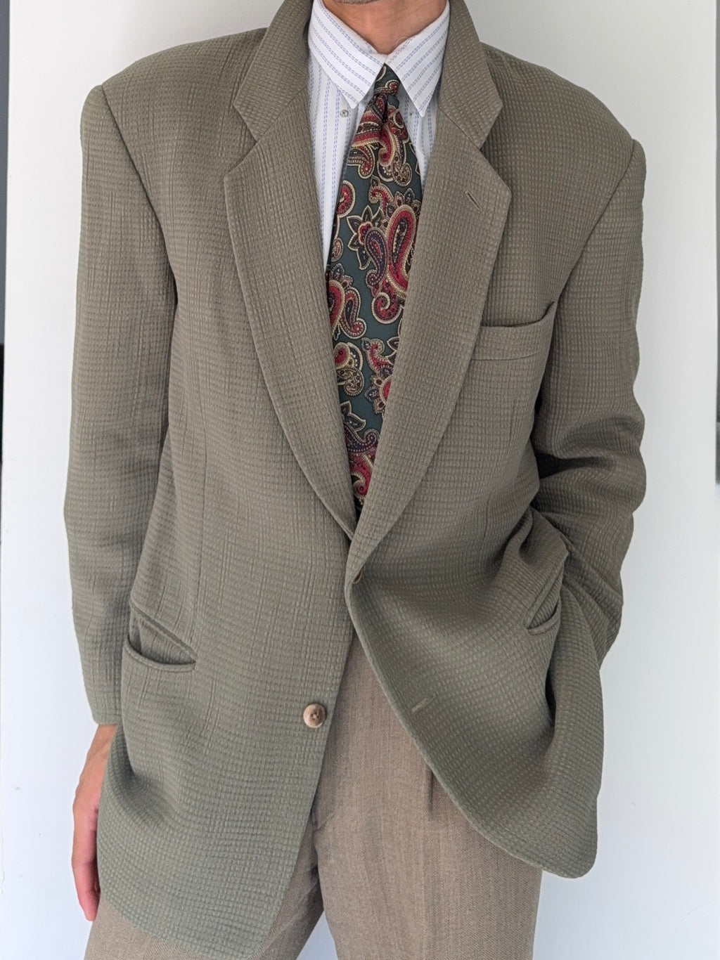 Giorgio Armani Black Label 1990s Textured 2B Sage Green Sports Blazer Jacket - Size XL