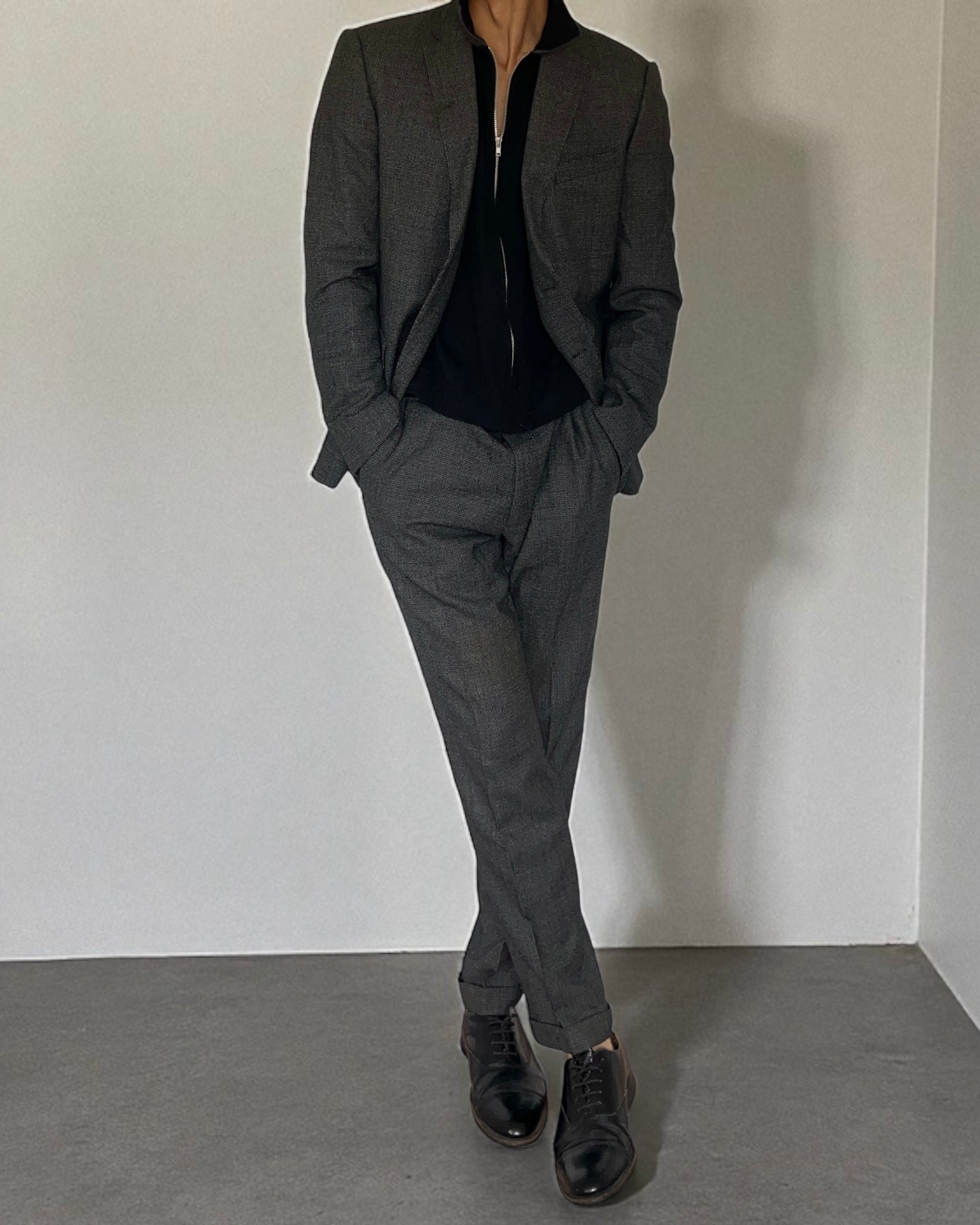 Emporio Armani Textured Wool Grey Suit - Size L Jacket / 34" Waist