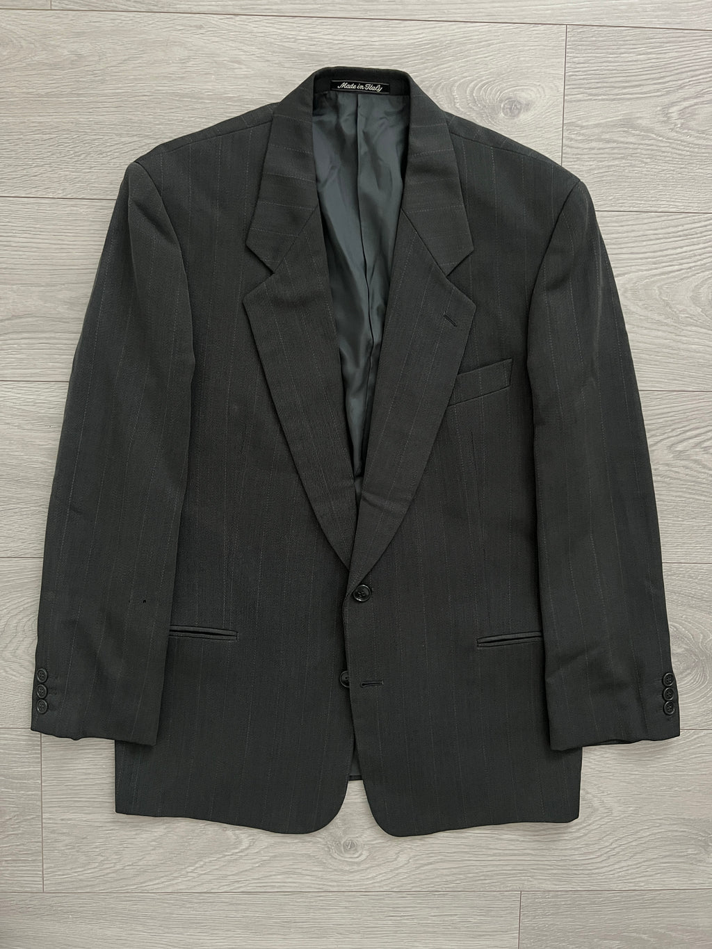 Giorgio Armani 1990s Striped Wool Grey Pleated Suit - Size L Jacket / 34" Waist