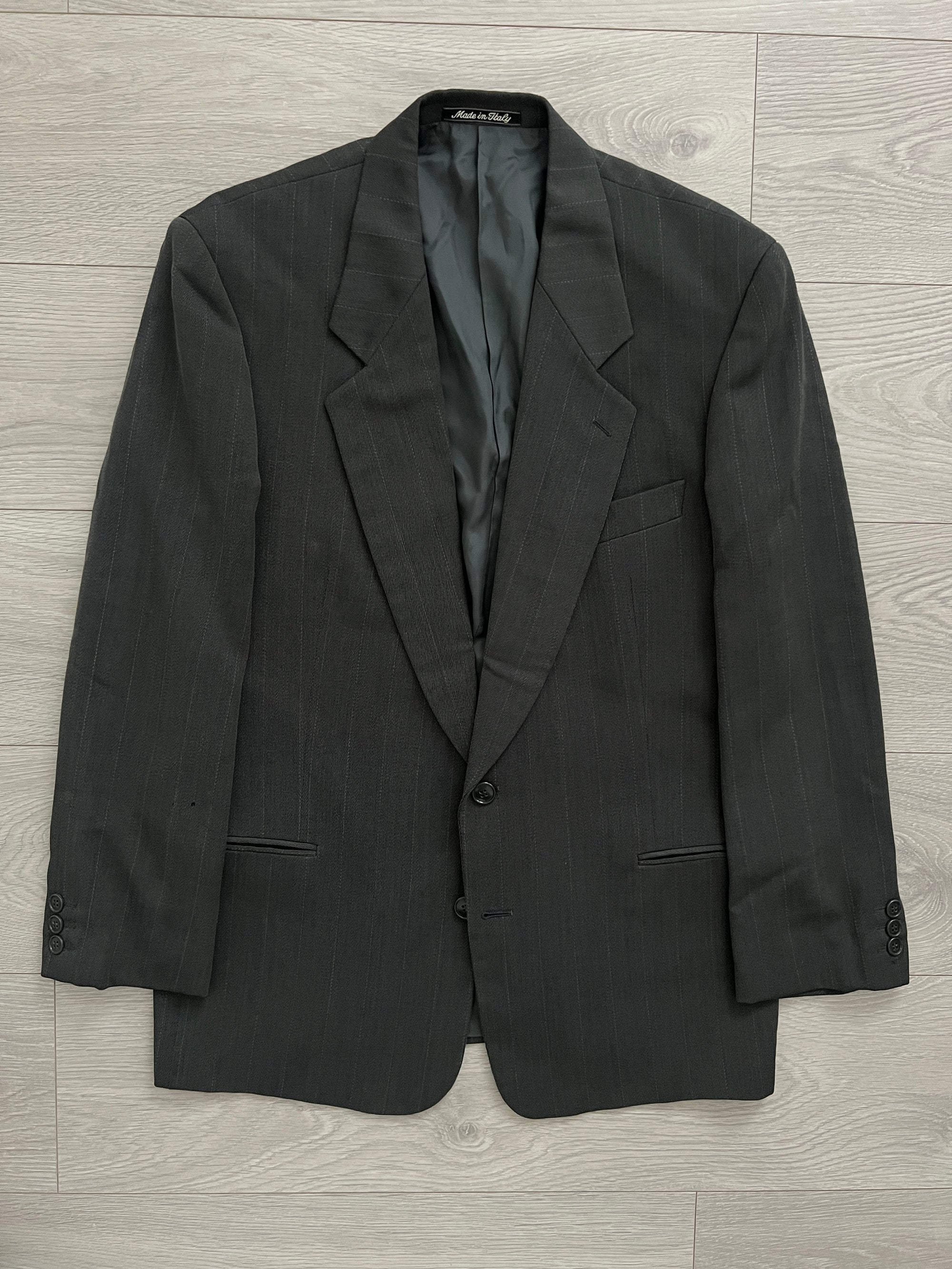 Giorgio Armani 1990s Striped Wool Grey Pleated Suit - Size L Jacket / 34" Waist
