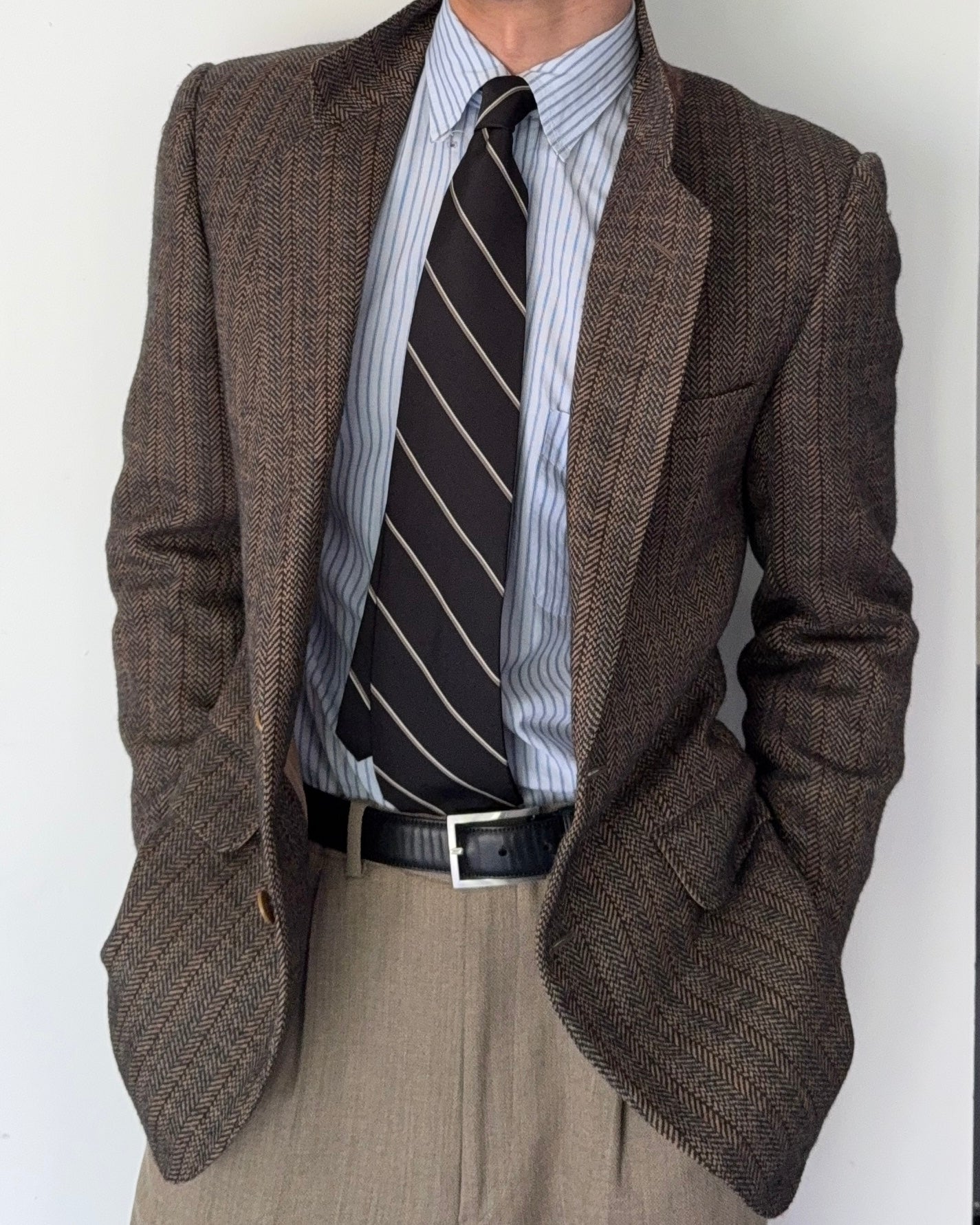 Saint Laurent Rive Gauche Vintage Herringbone Wool Jacket - Size S