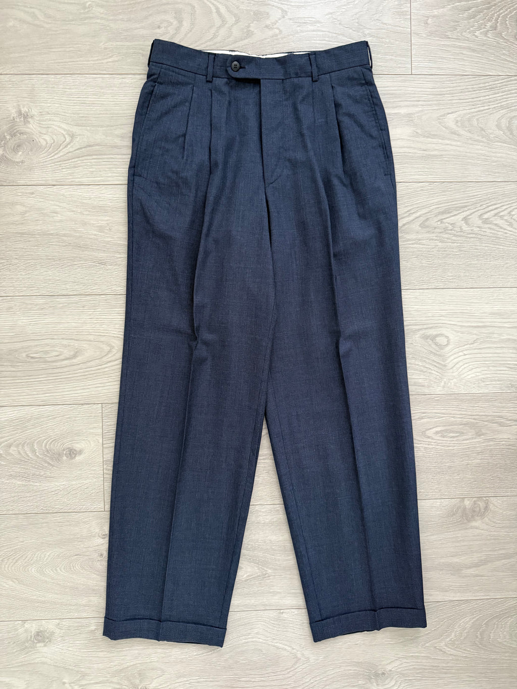 Hugo Boss 1980s 'Al Capone' Double Breasted Pleated Blue Wool Suit - Size M Jacket / 30" Waist