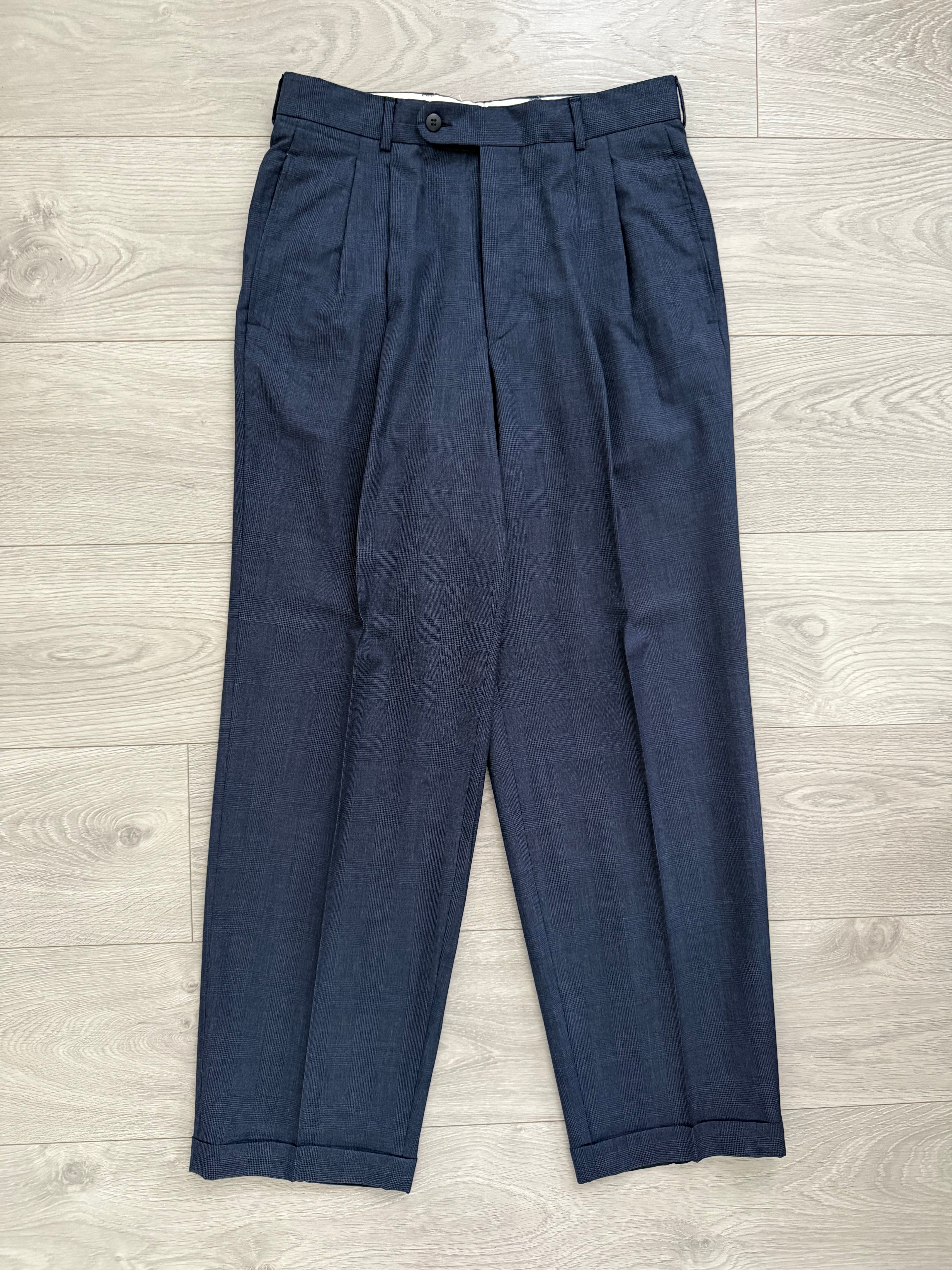 Hugo Boss 1980s 'Al Capone' Double Breasted Pleated Blue Wool Suit - Size M Jacket / 30" Waist
