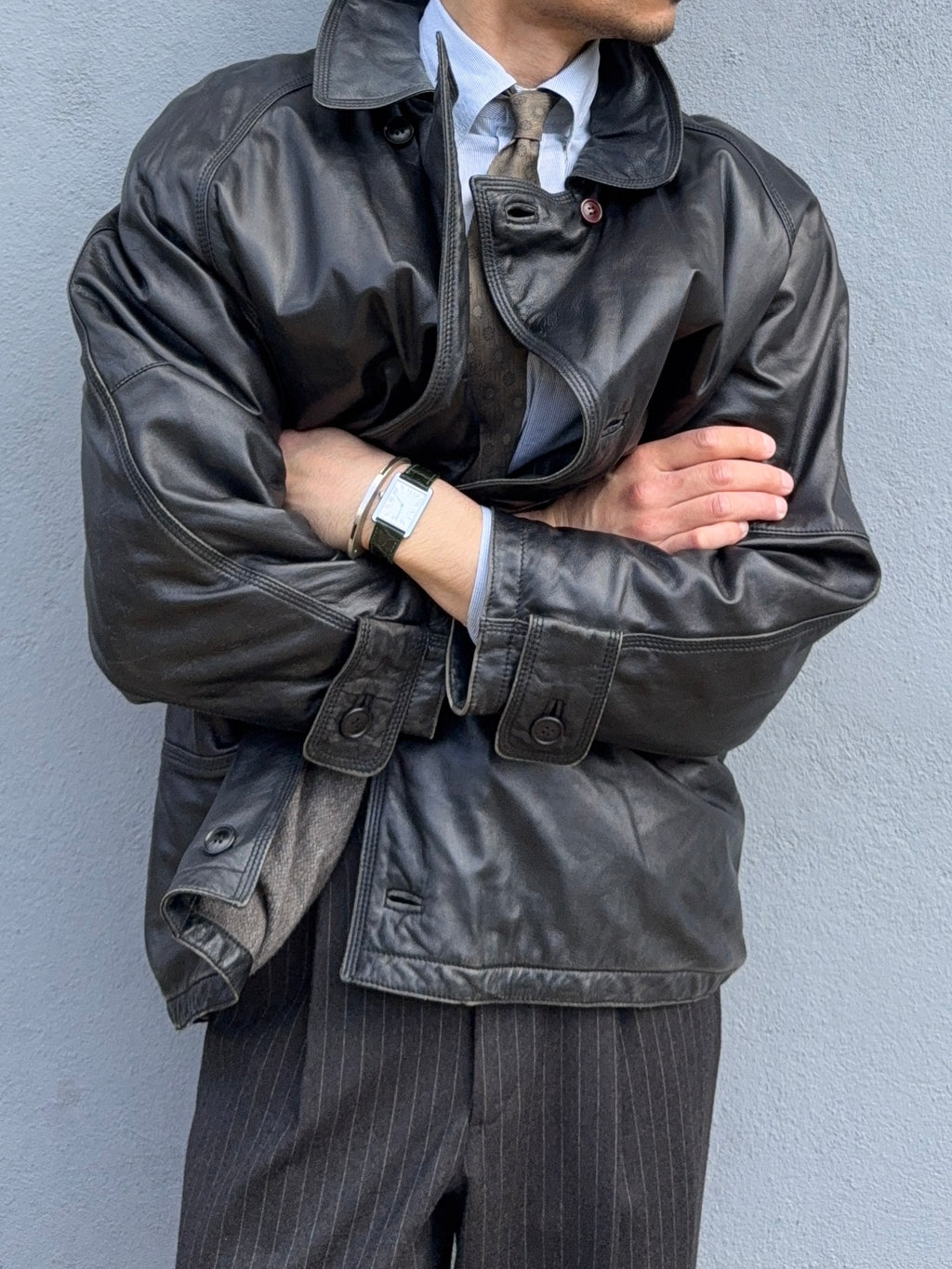 Sicons Armani 1980s Leather Hunting Jacket Coat - Size M