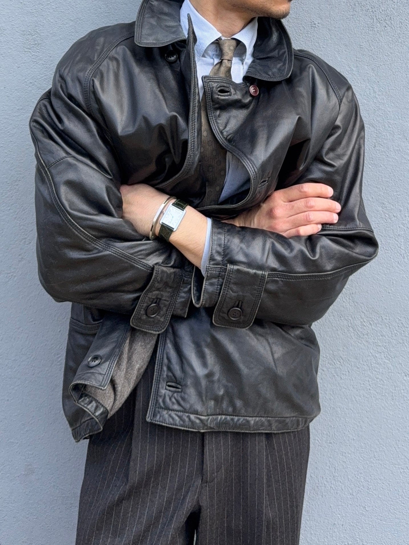 Sicons Armani 1980s Leather Hunting Jacket Coat - Size M