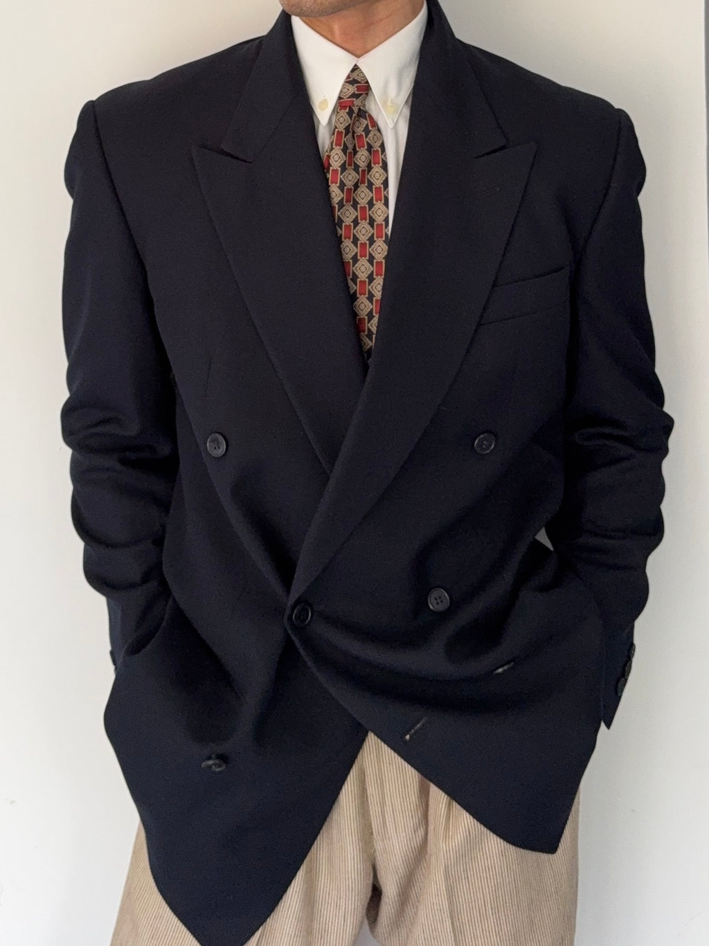 Giorgio Armani 1980s Peaked Lapel Double Breasted Wool Sport Blazer Jacket - Size M
