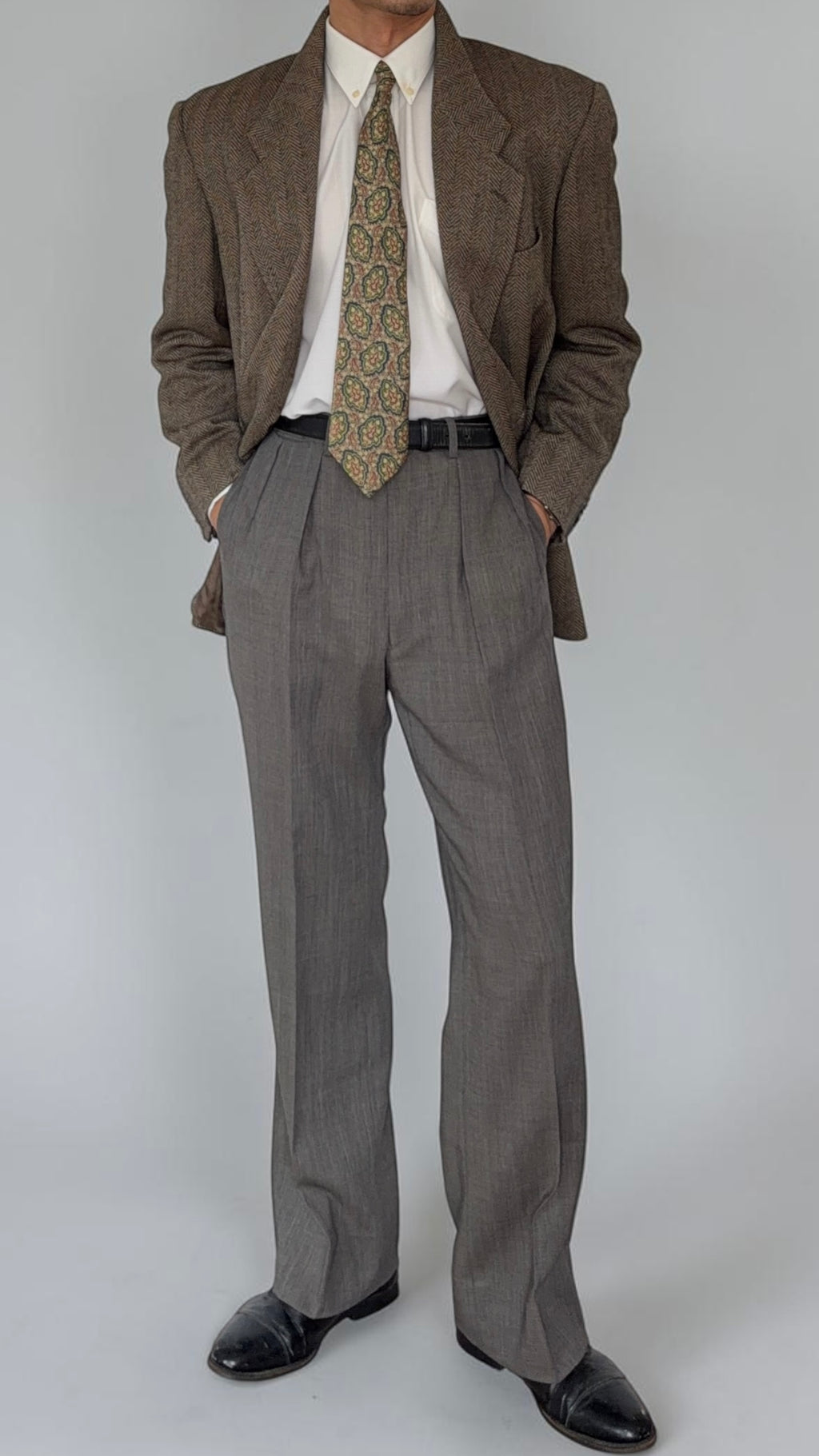 Giorgio Armani 1980s 2B Herringbone Wool Sport Jacket Blazer - Size M