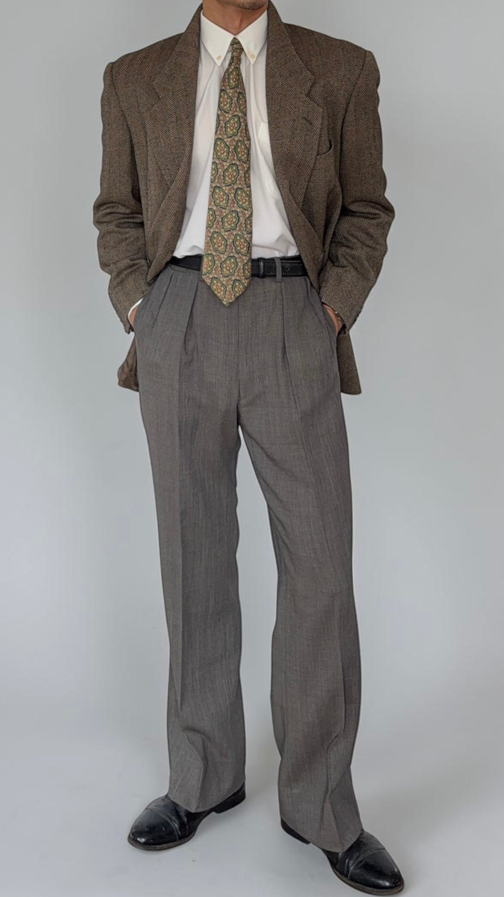 Giorgio Armani 1980s 2B Herringbone Wool Sport Jacket Blazer - Size M