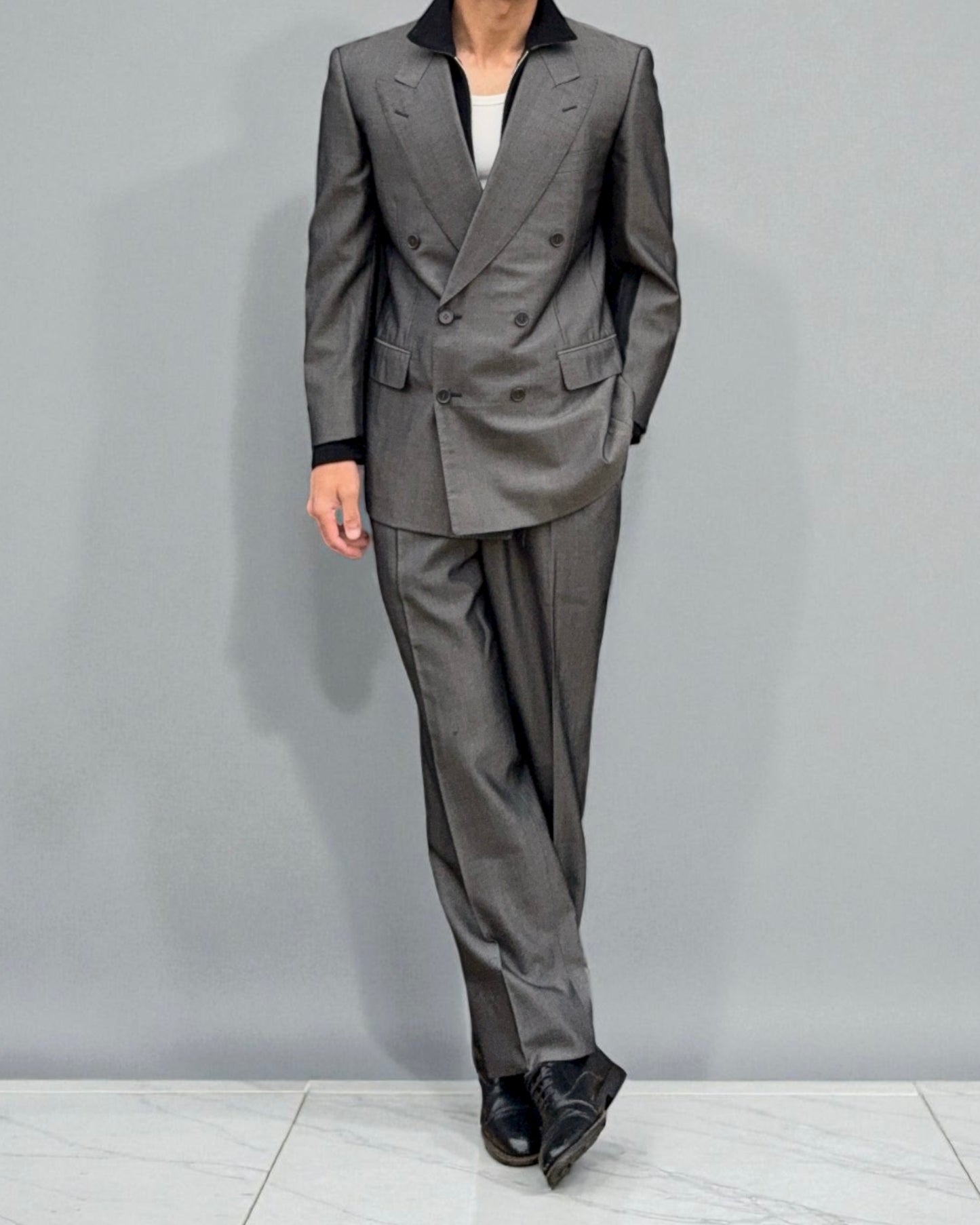 Yves Saint Laurent 1990s Double-Breasted Pleated Wool Suit - Size S Jacket / 30" Waist