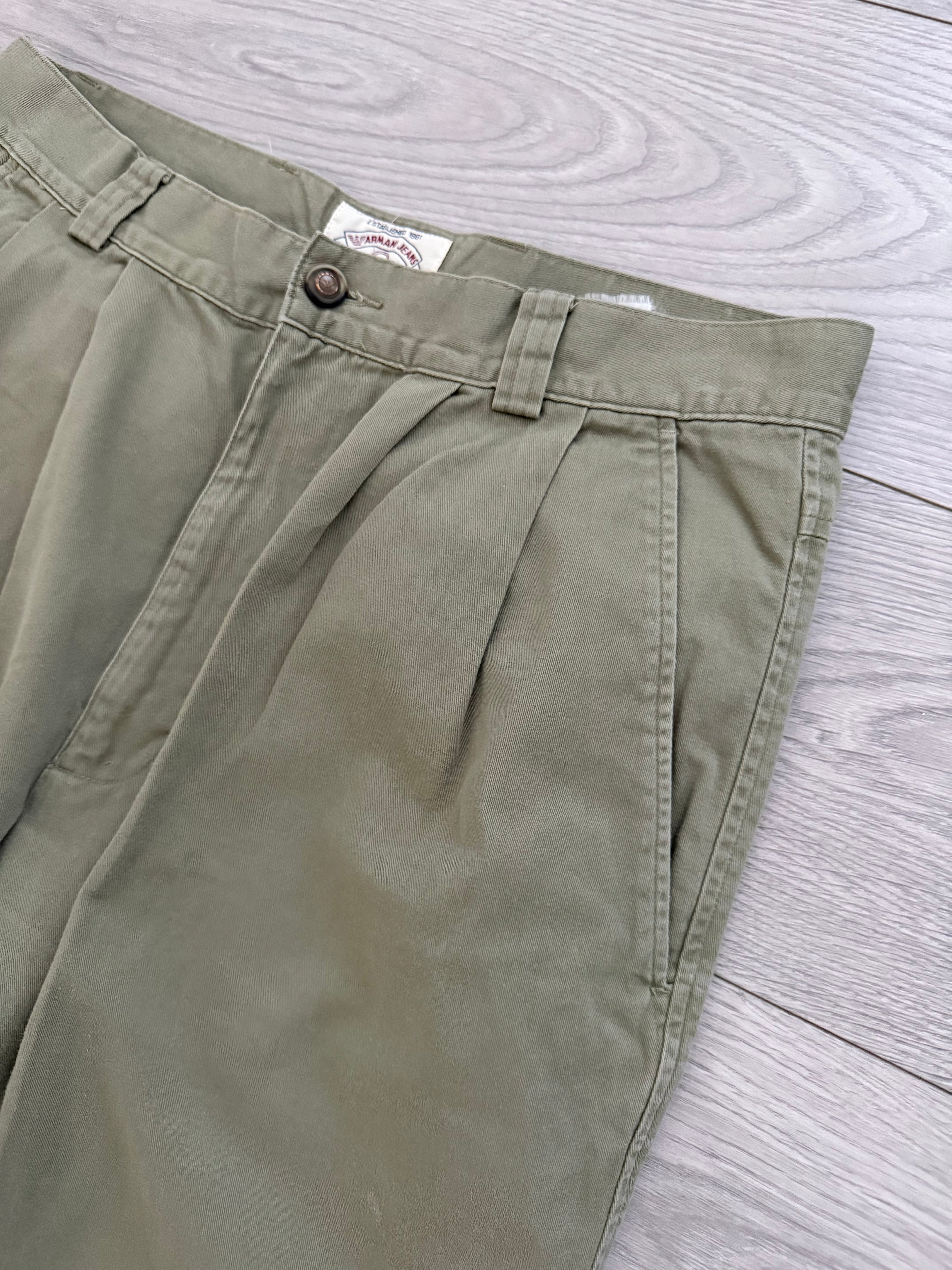 Armani 1990s Pleated Green Chino Pants - Size 34" Waist