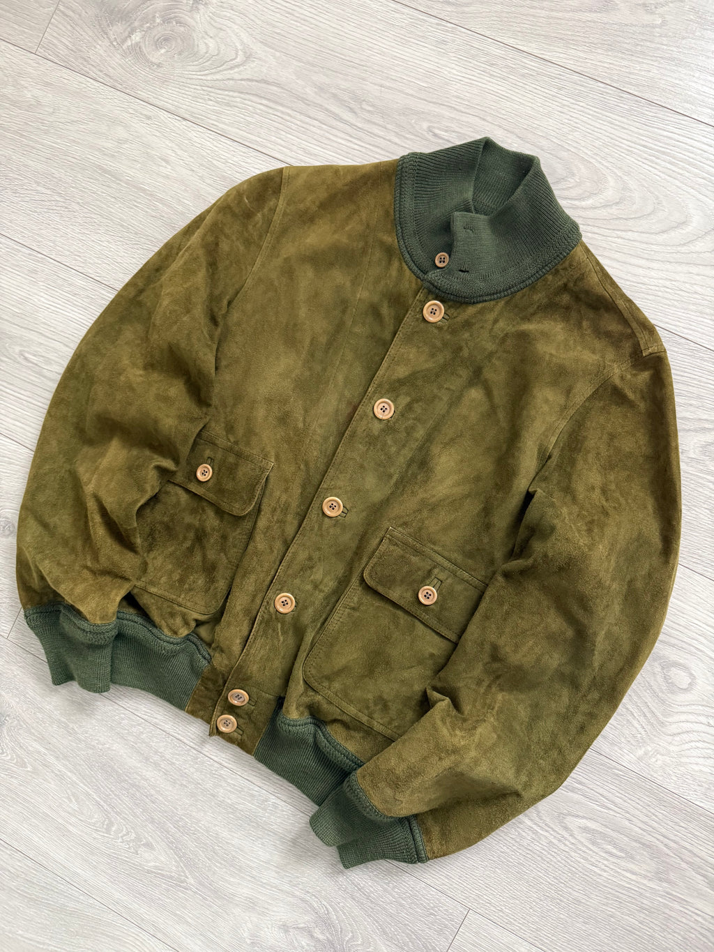 Sicons Armani 1980s Suede Green Military Flight Jacket - Size S