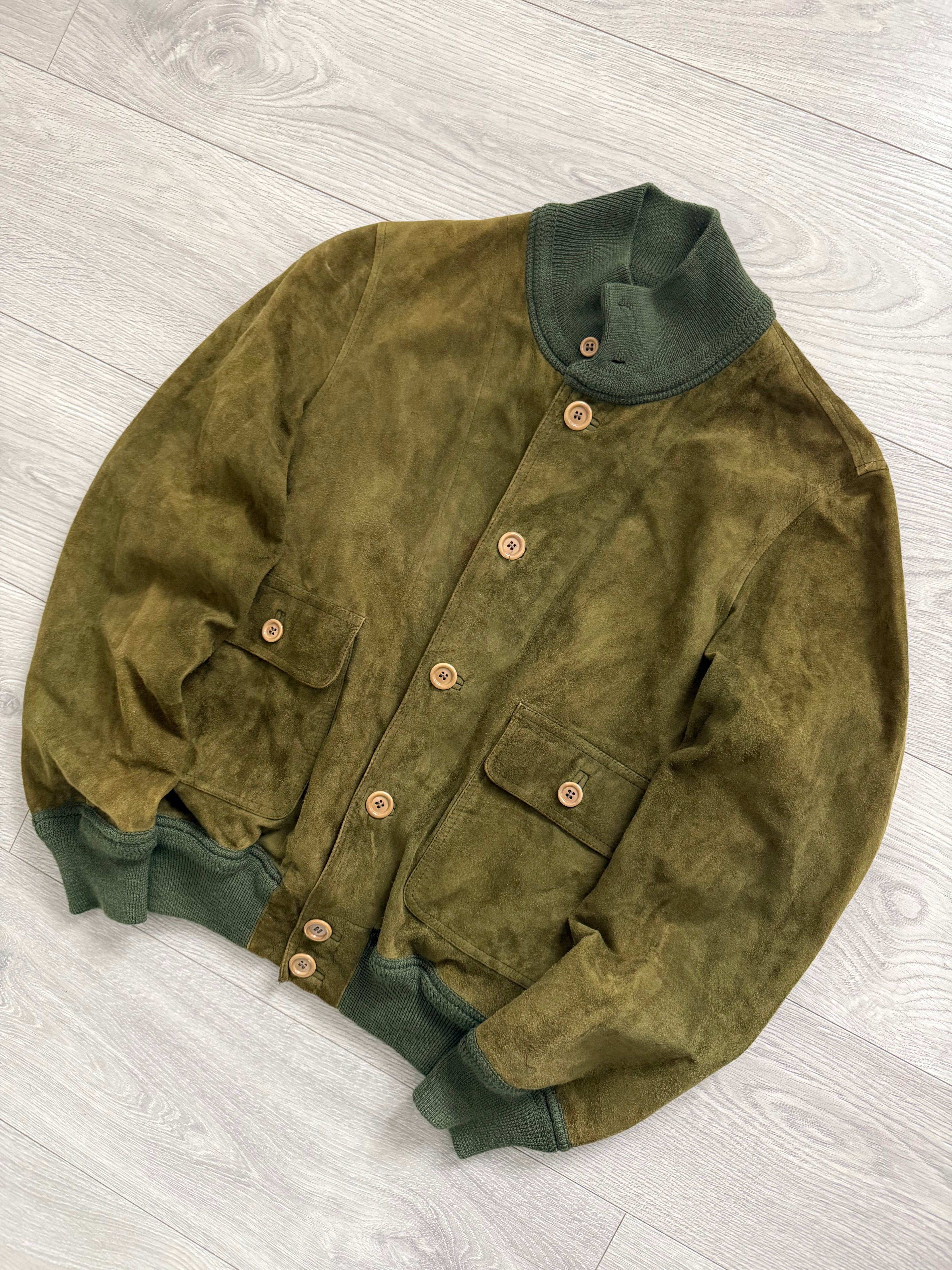 Sicons Armani 1980s Suede Green Military Flight Jacket - Size S