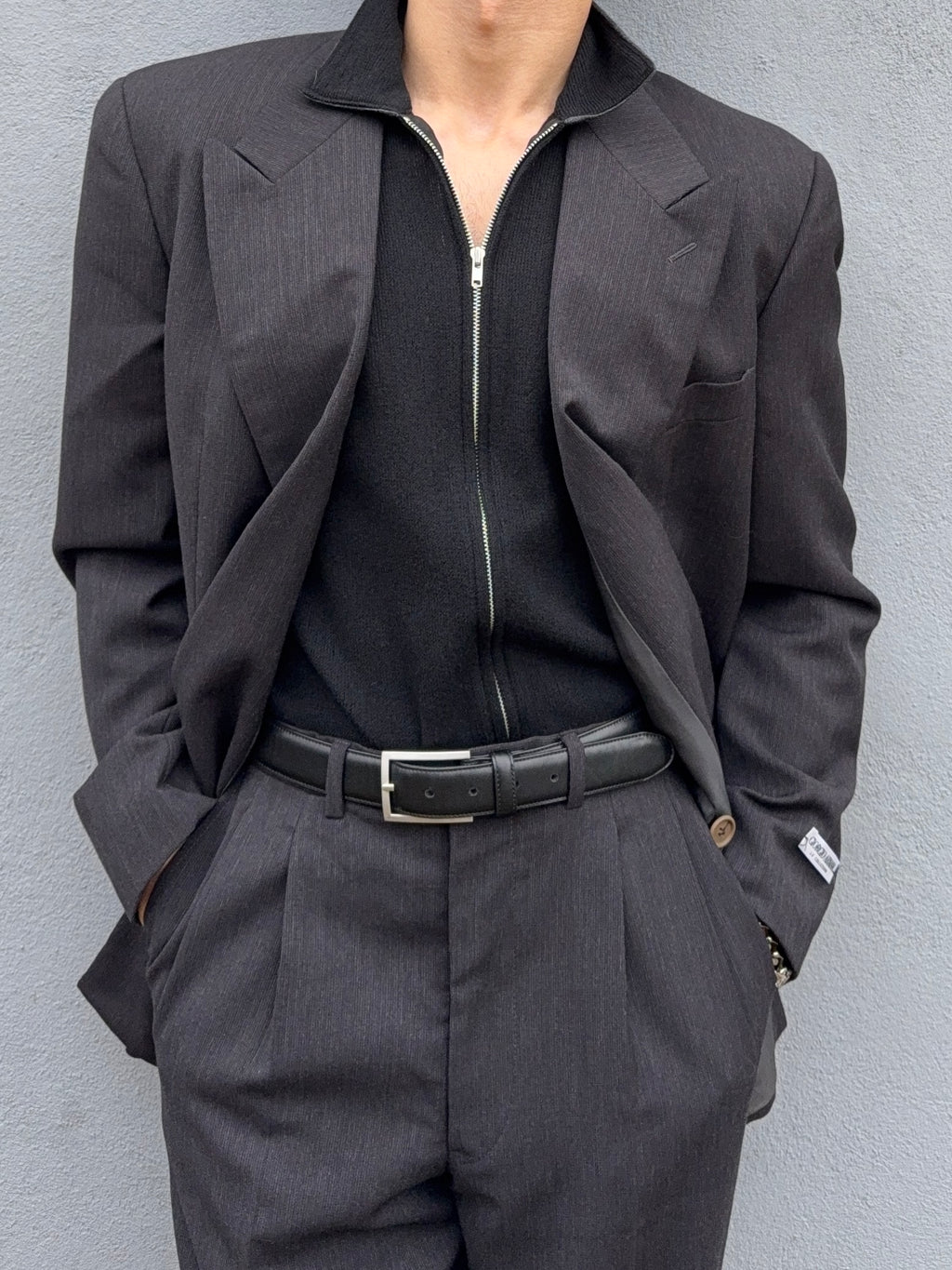 Giorgio Armani 1980s Double Breasted Pleated Wool Suit Espresso Charcoal New - Size L Jacket / 32" Waist