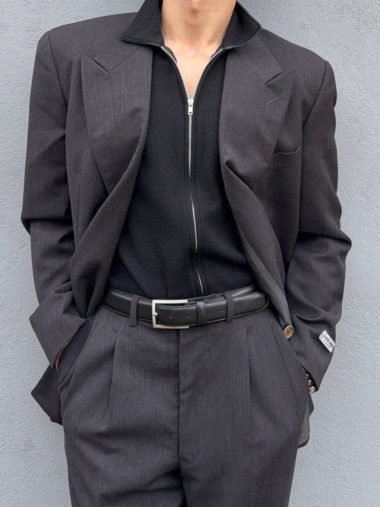 Giorgio Armani 1980s Double Breasted Pleated Wool Suit Espresso Charcoal New - Size L Jacket / 32" Waist