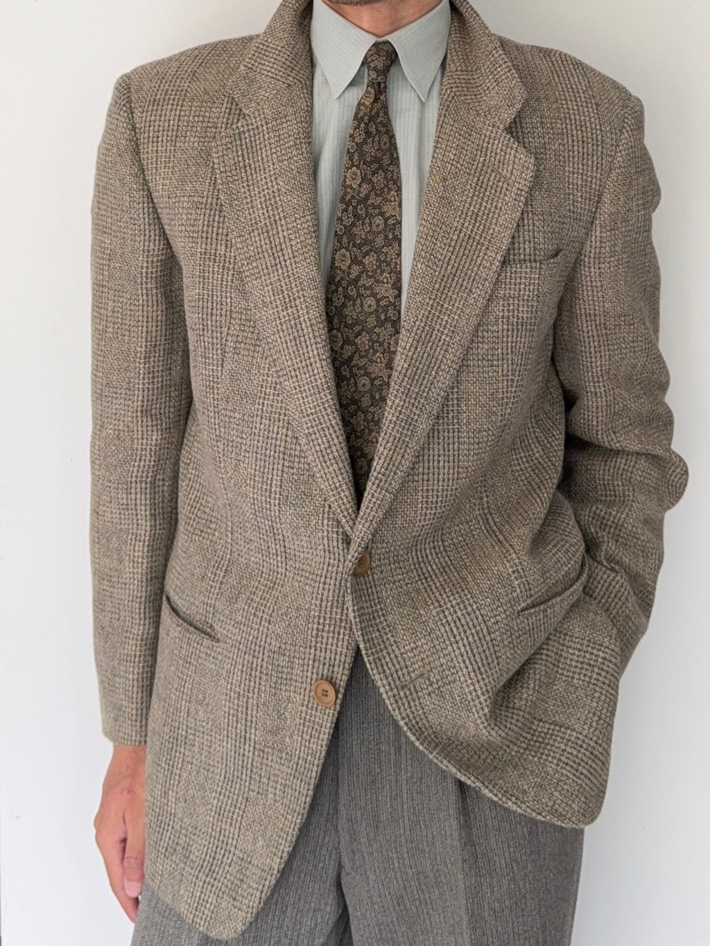 Giorgio Armani Black Label 1990s Textured Wool Check Sports Jacket Blazer - Size M