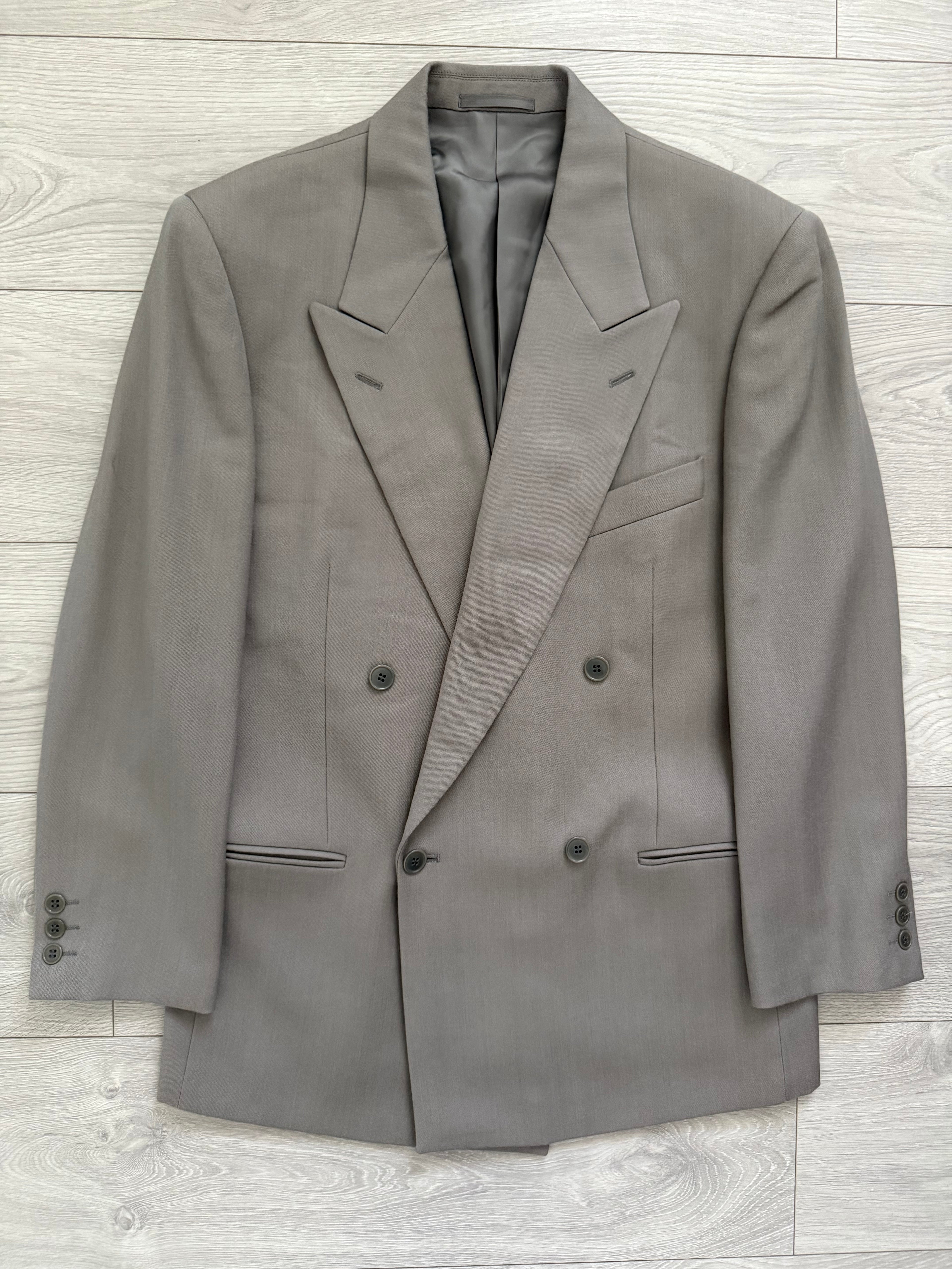 Emporio Armani 1990s Peaked Lapel Double Breasted Taupe Sports Jacket Blazer - Size S