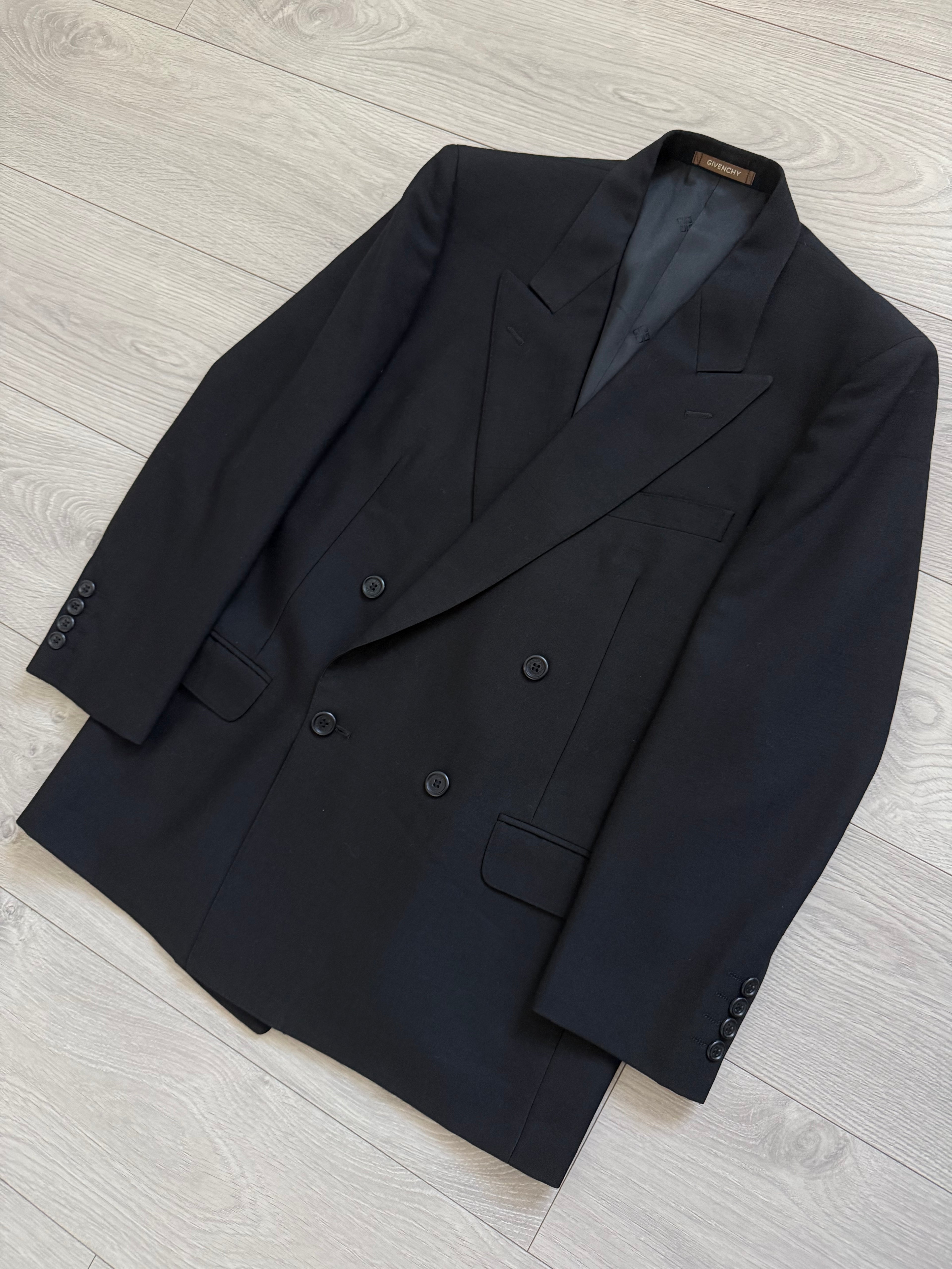 Givenchy 1990s Peak Lapel Double Breasted Wool Black Suit - Size S Jacket / 28" Waist