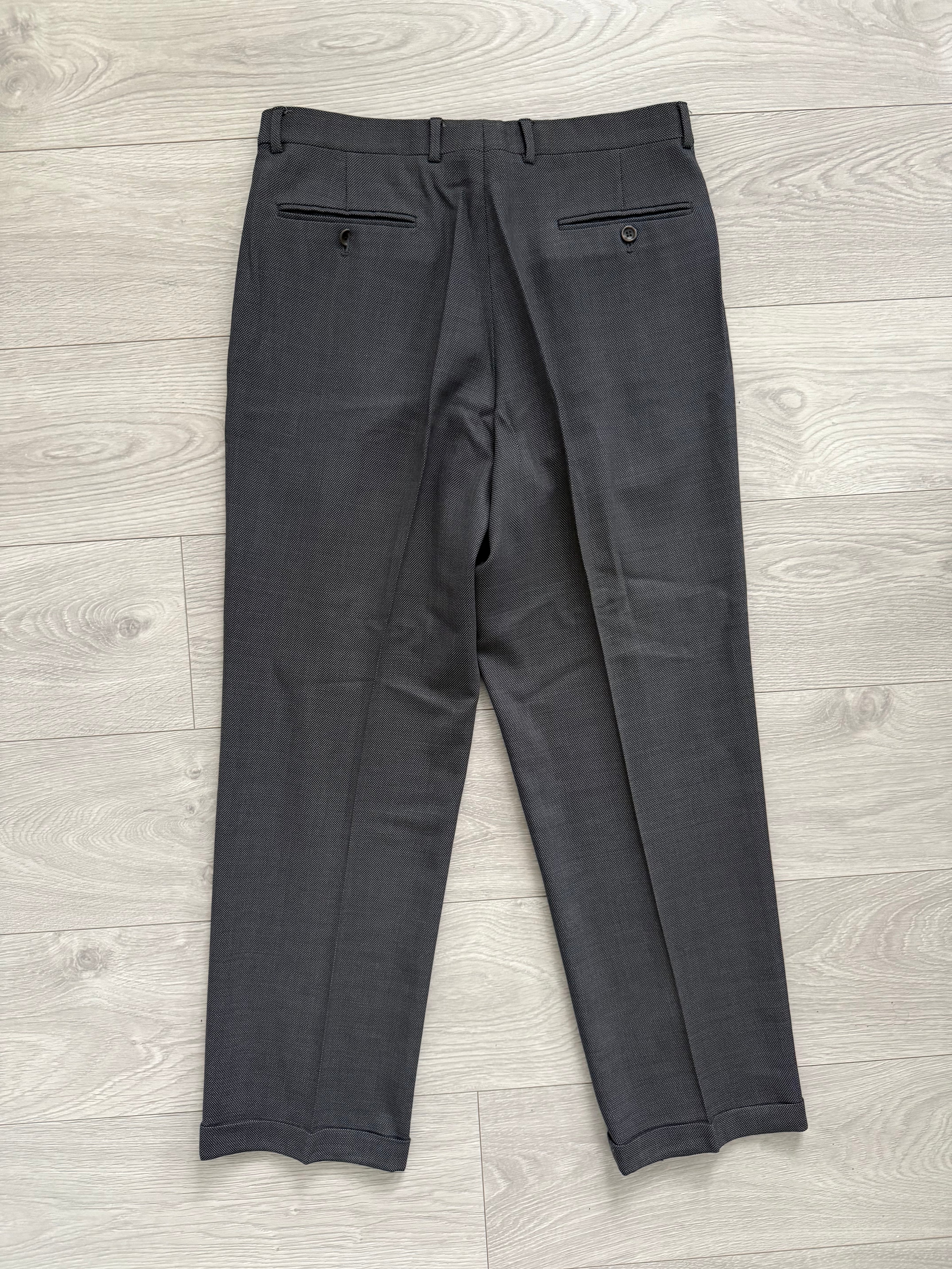 Armani 1990s Peaked Lapel Double Breasted Pleated Wool Grey Suit - Size L Jacket / 34" Waist
