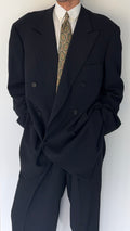 Giorgio Armani Black Label 1990s Peaked Lapel Double Breasted Pleated Wool Suit - Size XXXL Jacket / 40" Waist