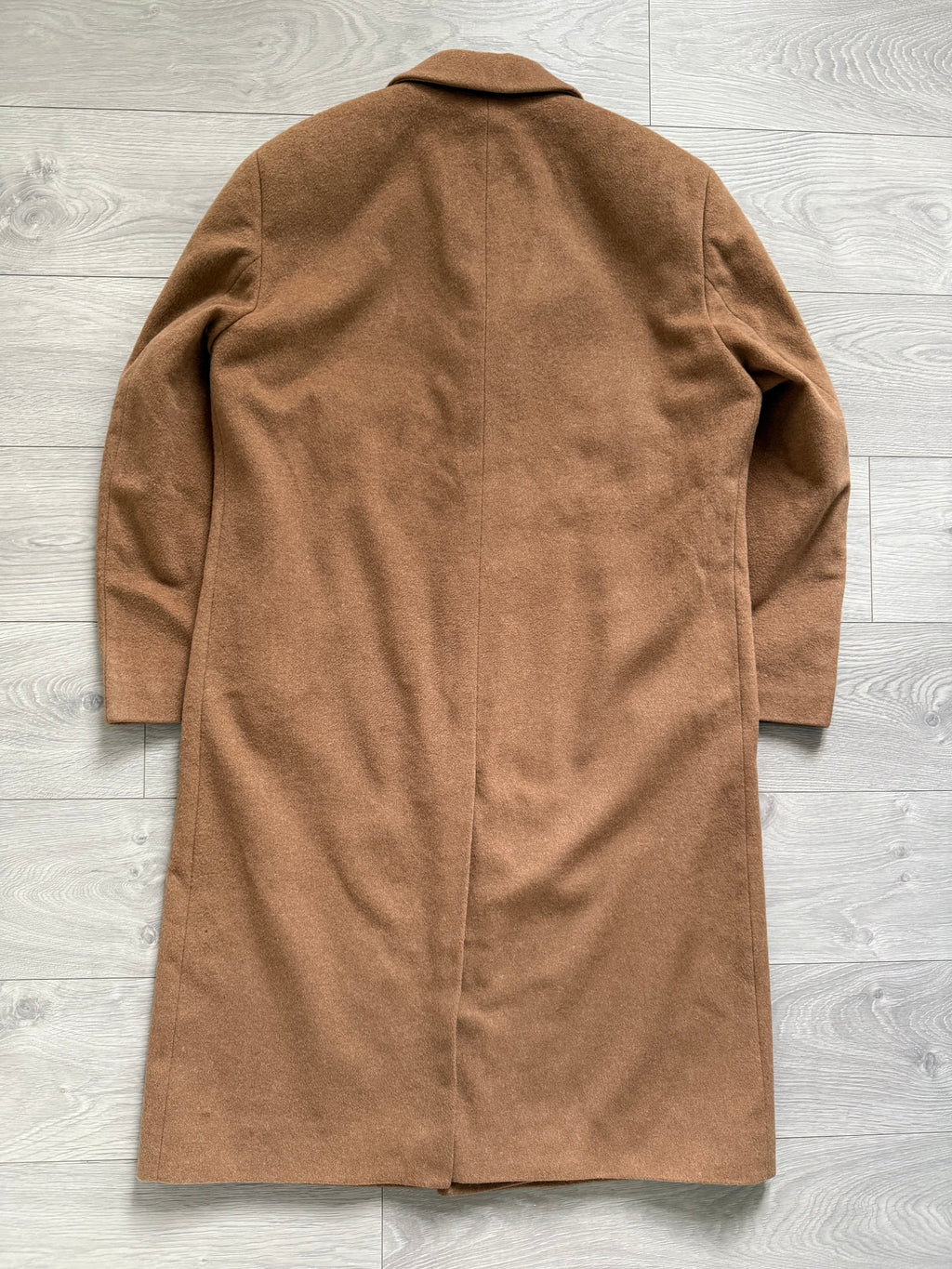 Hugo Boss 1980s Camel Brown Long Wool Overcoat Made in Italy - Size L