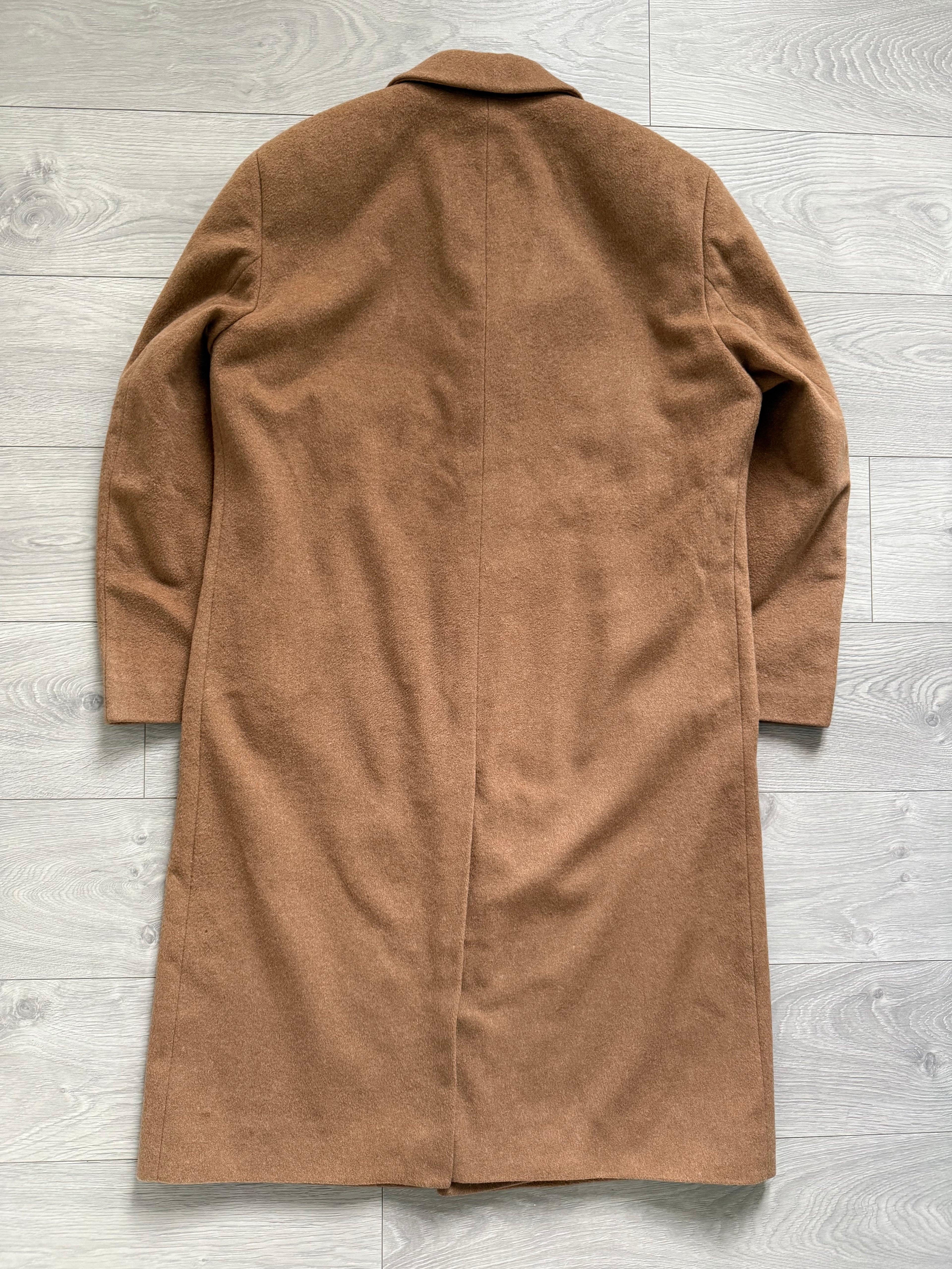 Hugo Boss 1980s Camel Brown Long Wool Overcoat Made in Italy - Size L