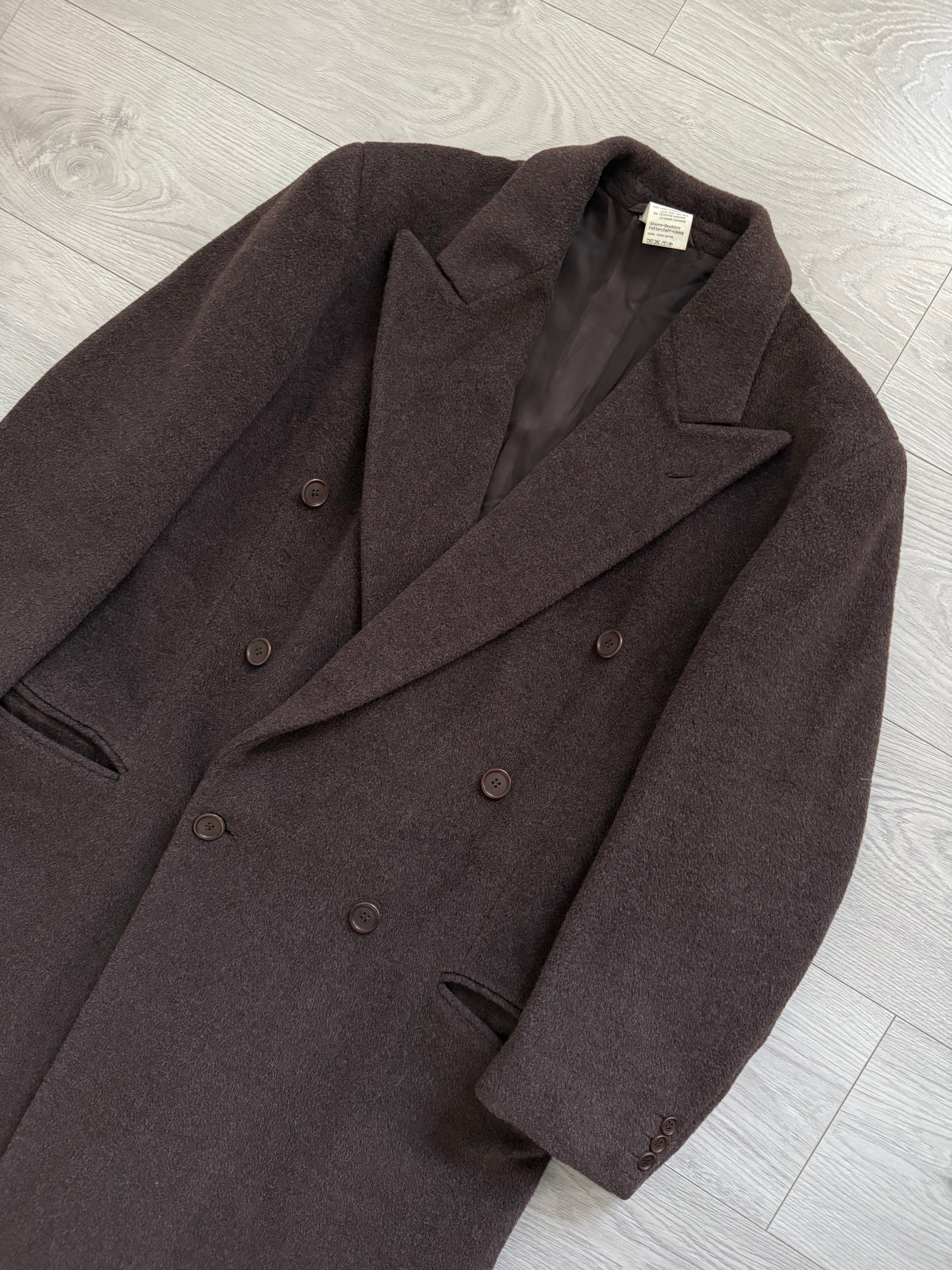 Giorgio Armani 1980s Double Breasted Peaked Lapel Wool Cashmere Brown Coat - Size M